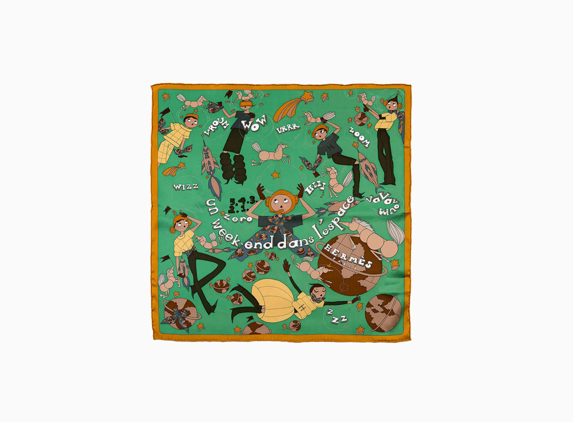 A Rare Hermes Silk Scarf 'Un weekend dans l'espace' by Saw Keng In Excellent Condition For Sale In London, GB