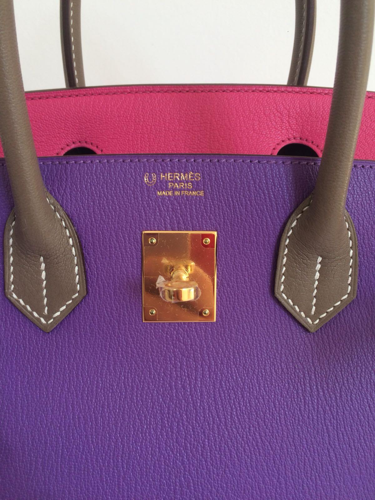 Purple Hermes Parme/Rose Tyrien/Etoupe HSS Birkin 30cm Bag  For Sale