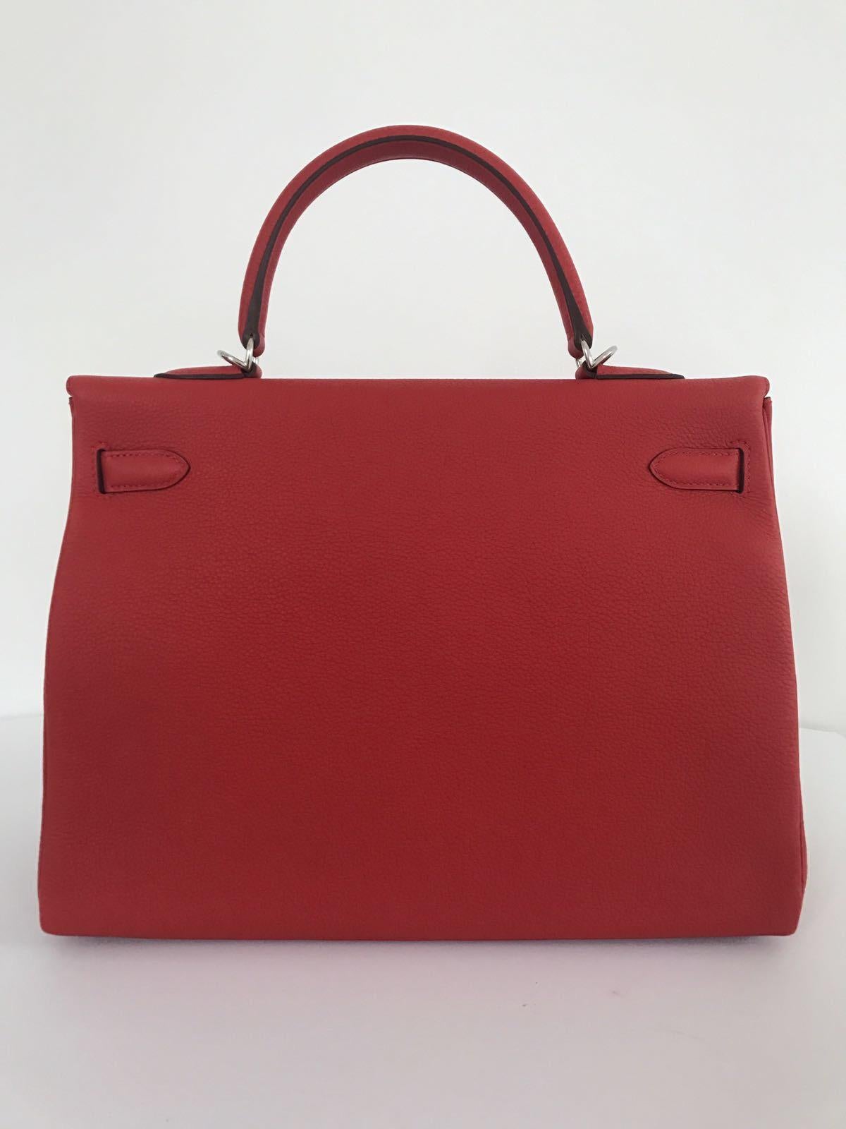 Red Hermes Geranium Togo Kelly 35cm Bag For Sale