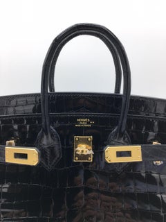 Hermes Black shiny crocodile Birkin 25cm Bag