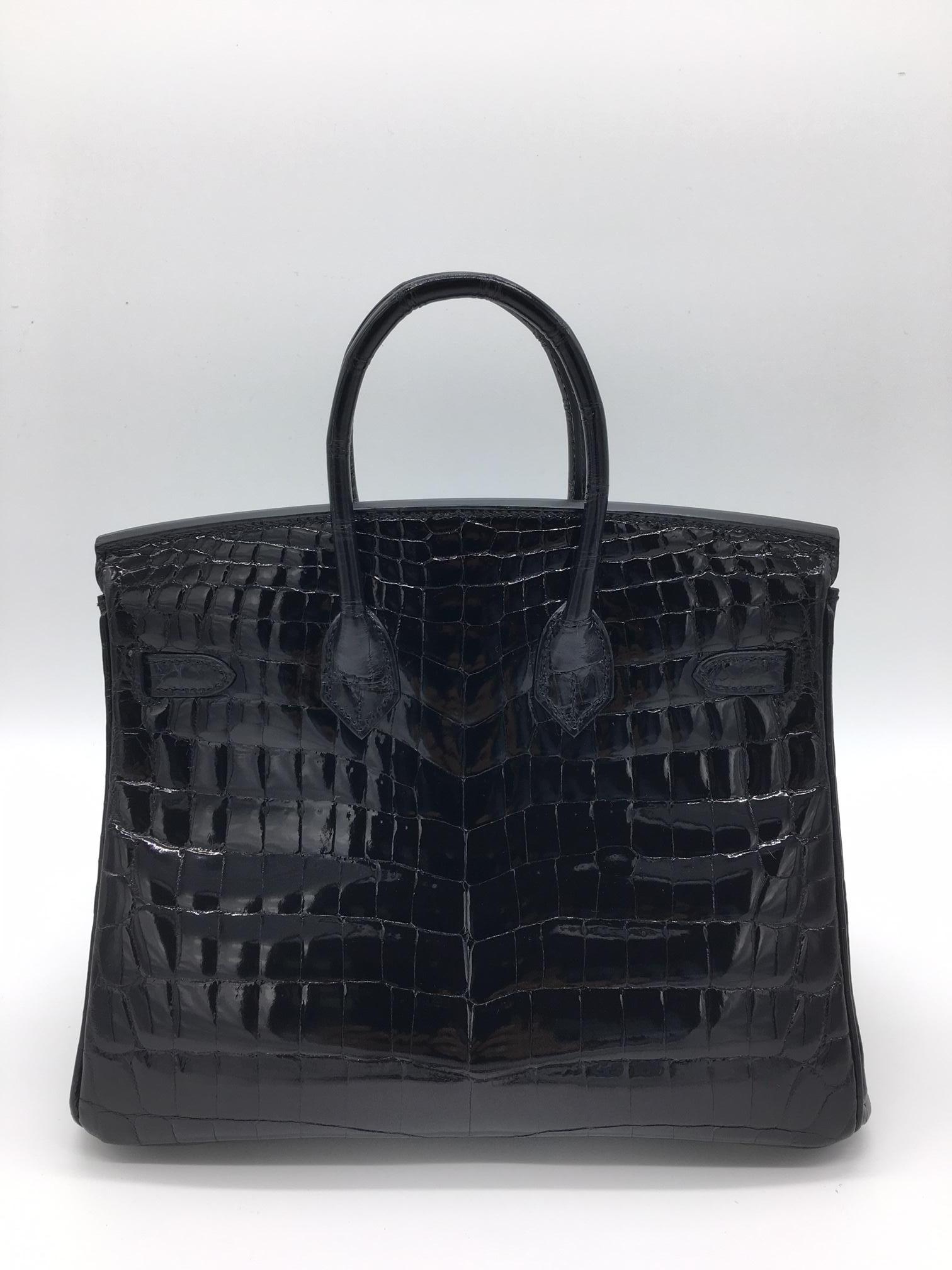 Hermes Black shiny crocodile Birkin 25cm Bag In New Condition For Sale In London, GB