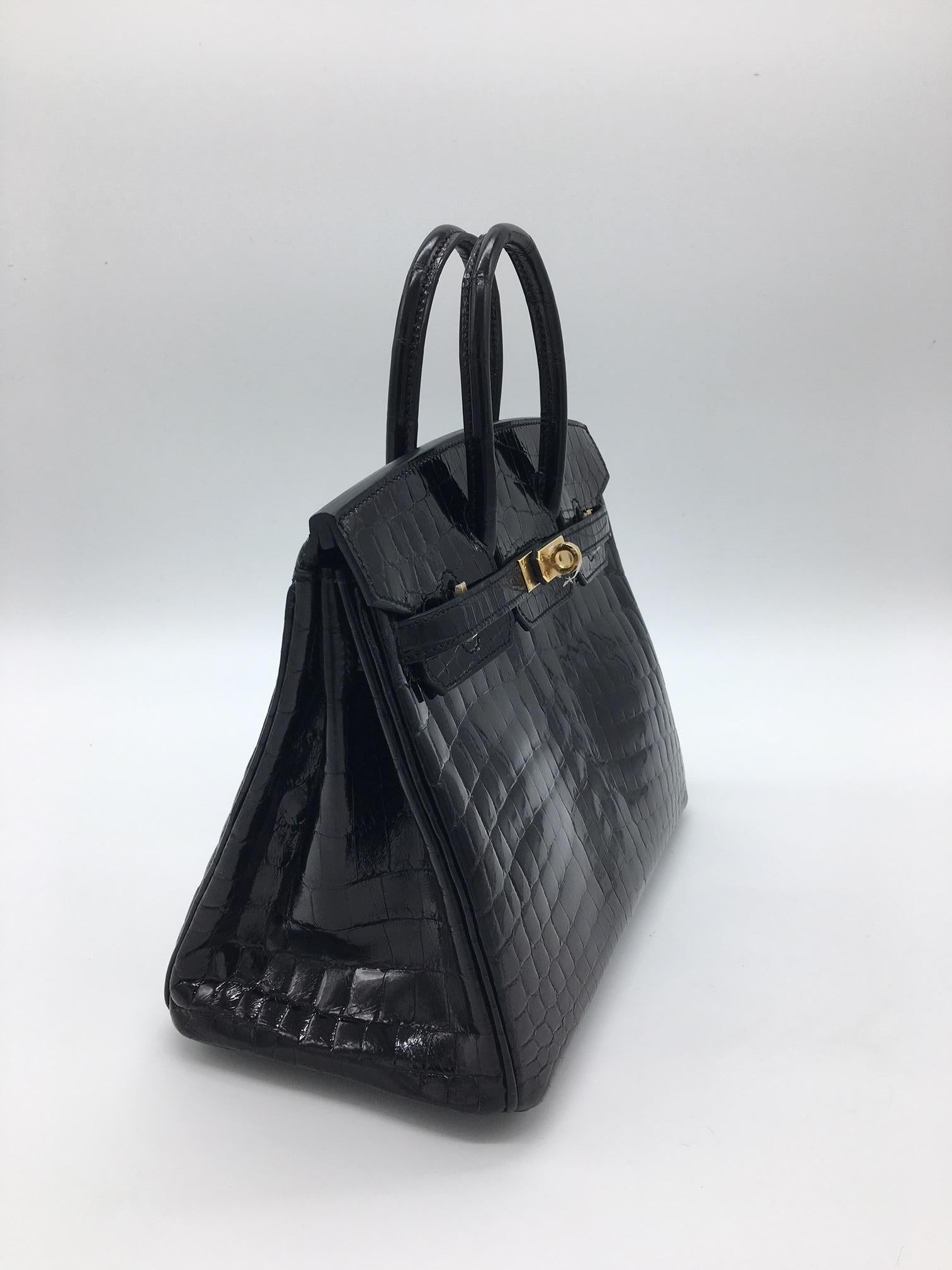 Women's Hermes Black shiny crocodile Birkin 25cm Bag For Sale
