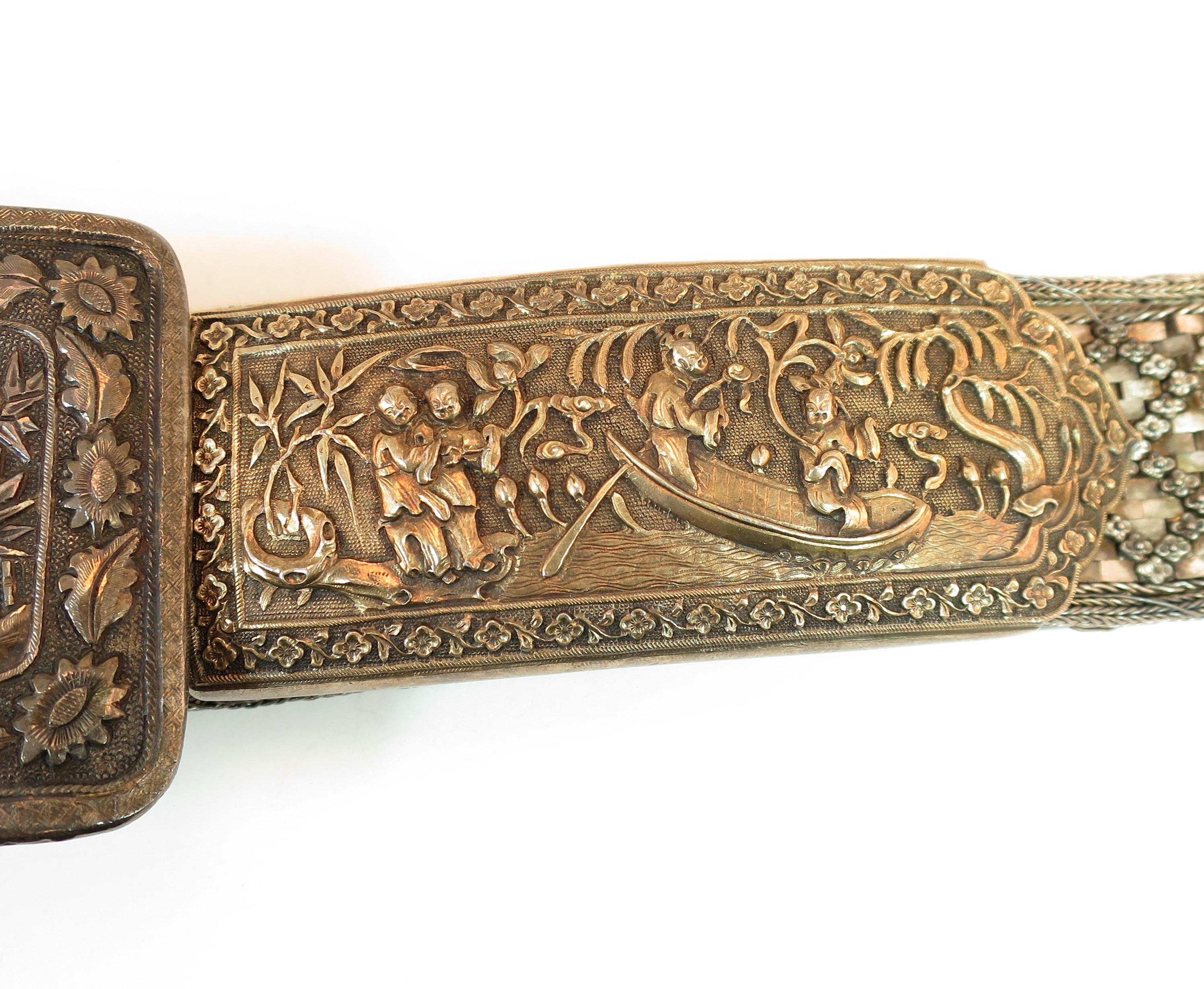 Brown Early 19th Century Asian Silver Belt, China 1830s For Sale