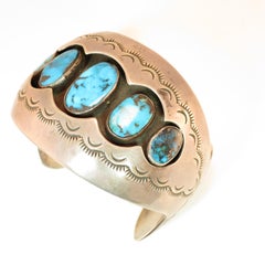 Native American Zuni Turquoise & Sterling Cuff Bracelet, Mabel Watson 1970s