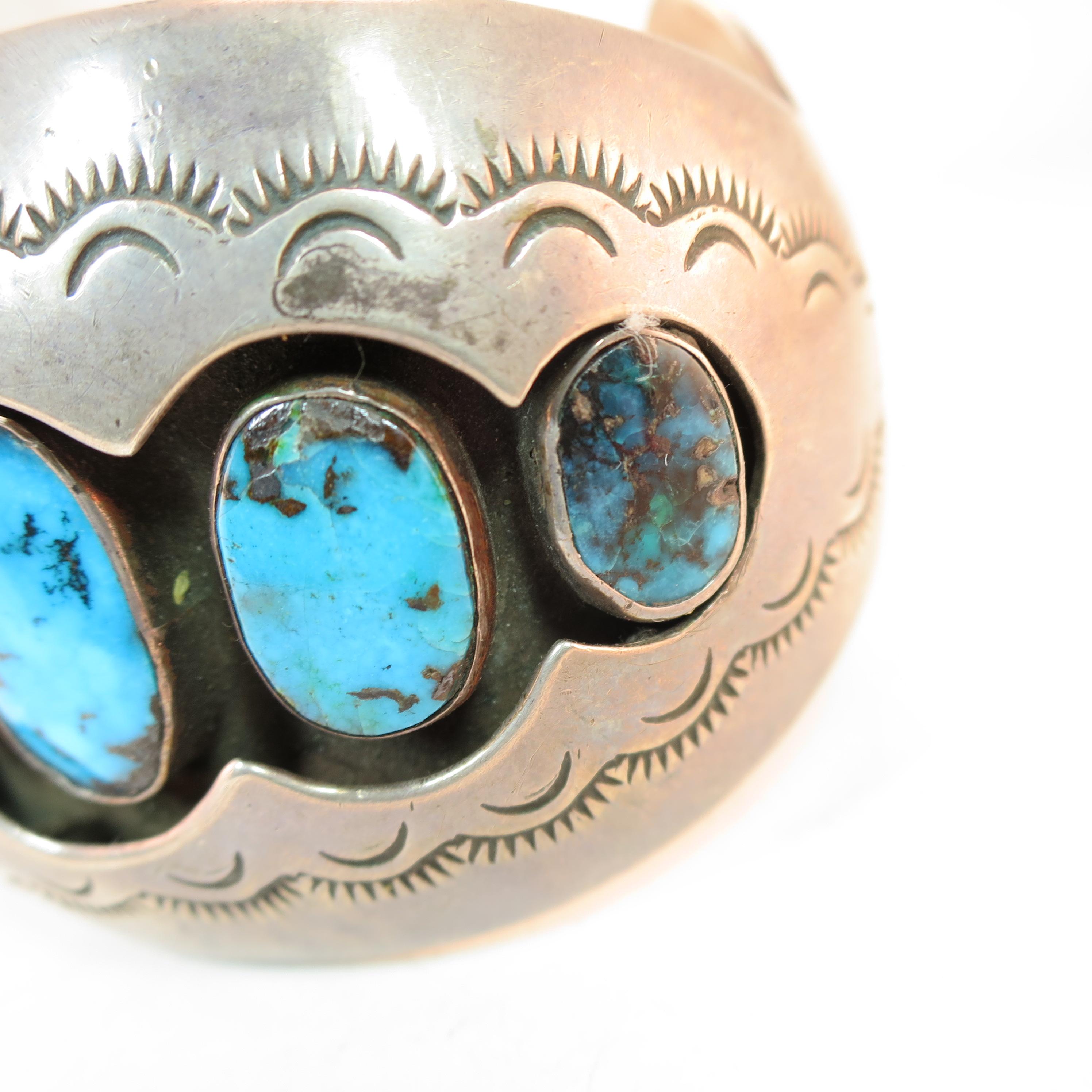 Native American Zuni Turquoise & Sterling Cuff Bracelet, Mabel Watson 1970s In Good Condition For Sale In Burbank, CA