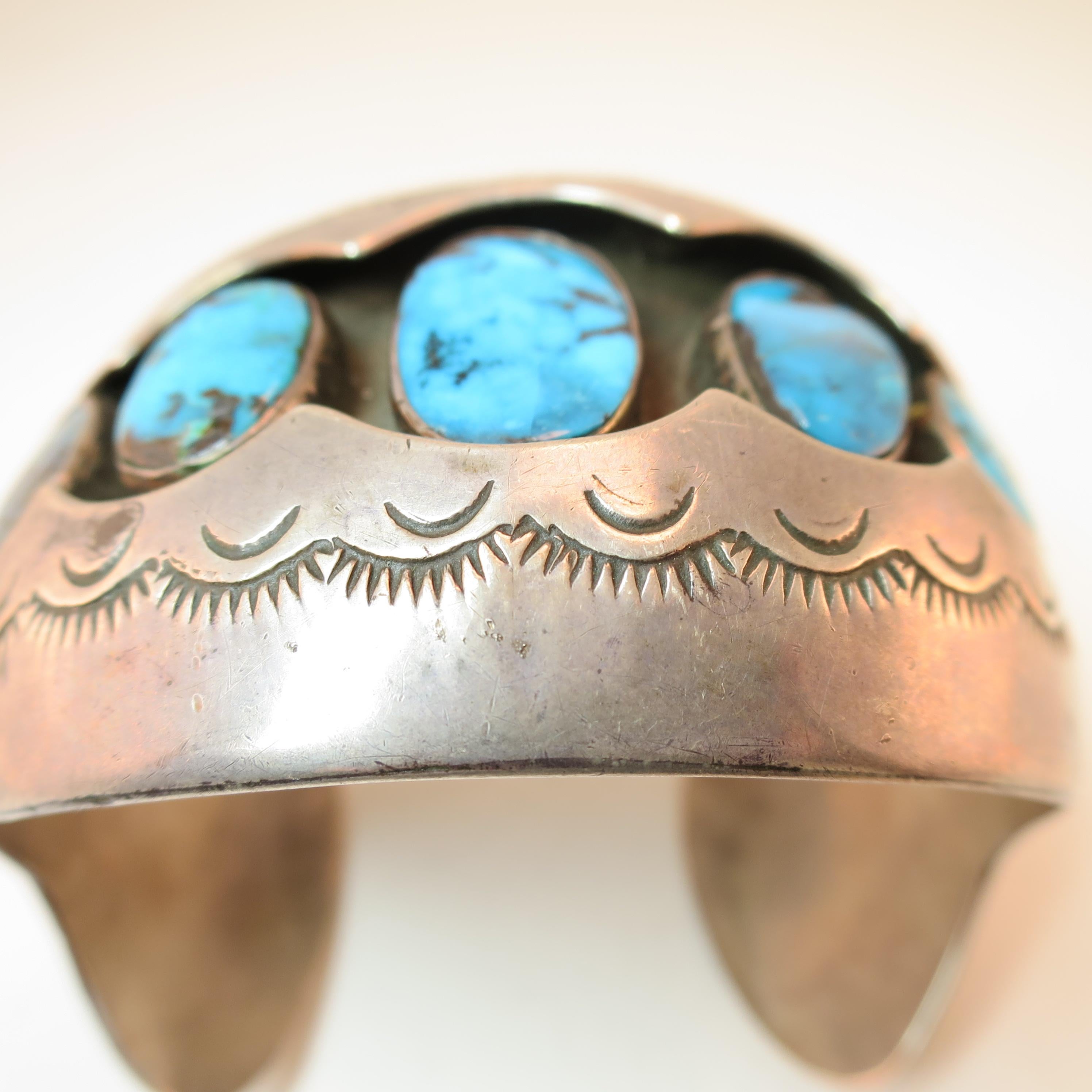Native American Zuni Turquoise & Sterling Cuff Bracelet, Mabel Watson 1970s For Sale 1