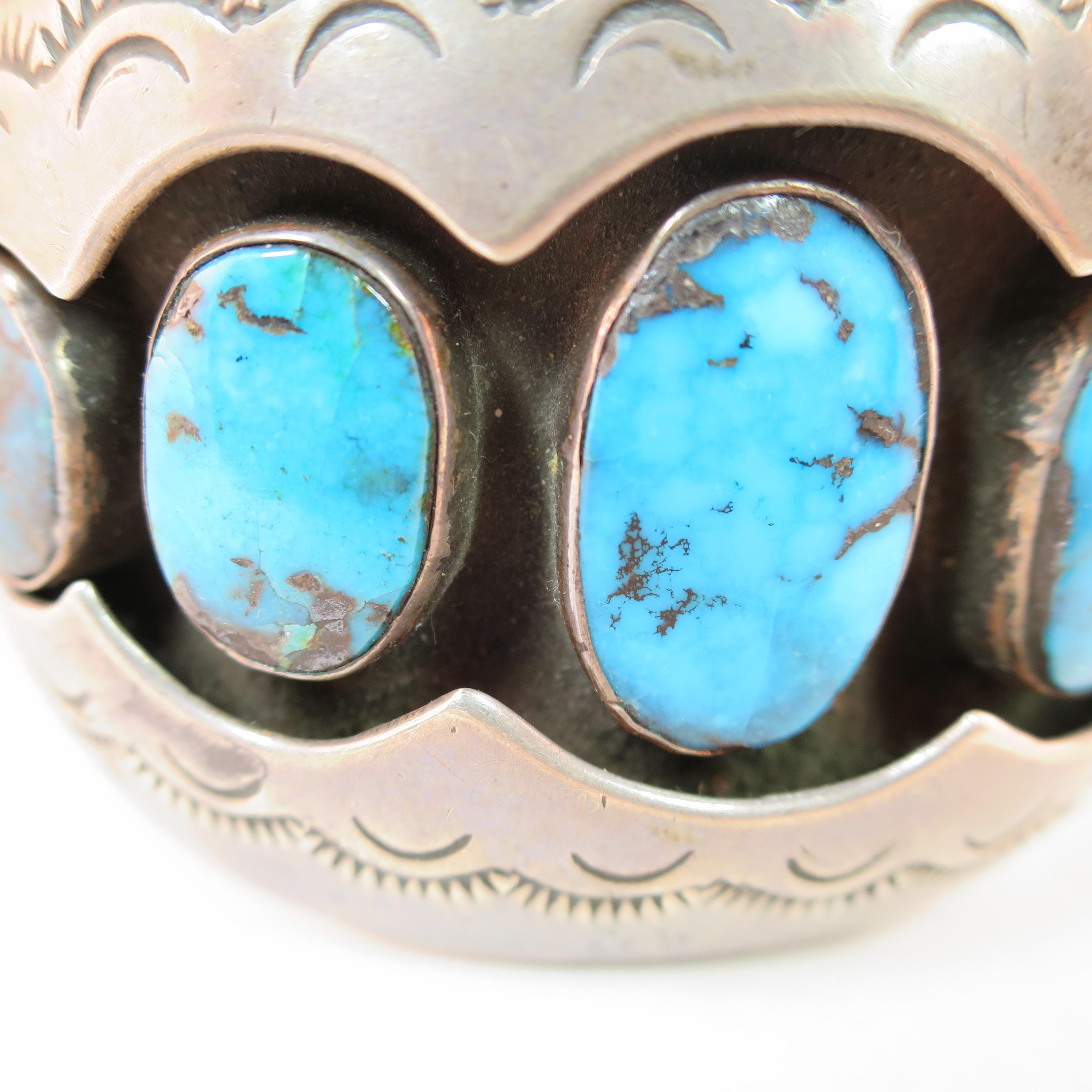 Native American Zuni Turquoise & Sterling Cuff Bracelet, Mabel Watson 1970s For Sale 2