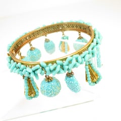 Miriam Haskell Turquoise Beaded Bangle Bracelet 1950s