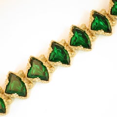 DeNicola Emerald Crystal Gold Nugget Link Bracelet 1960s