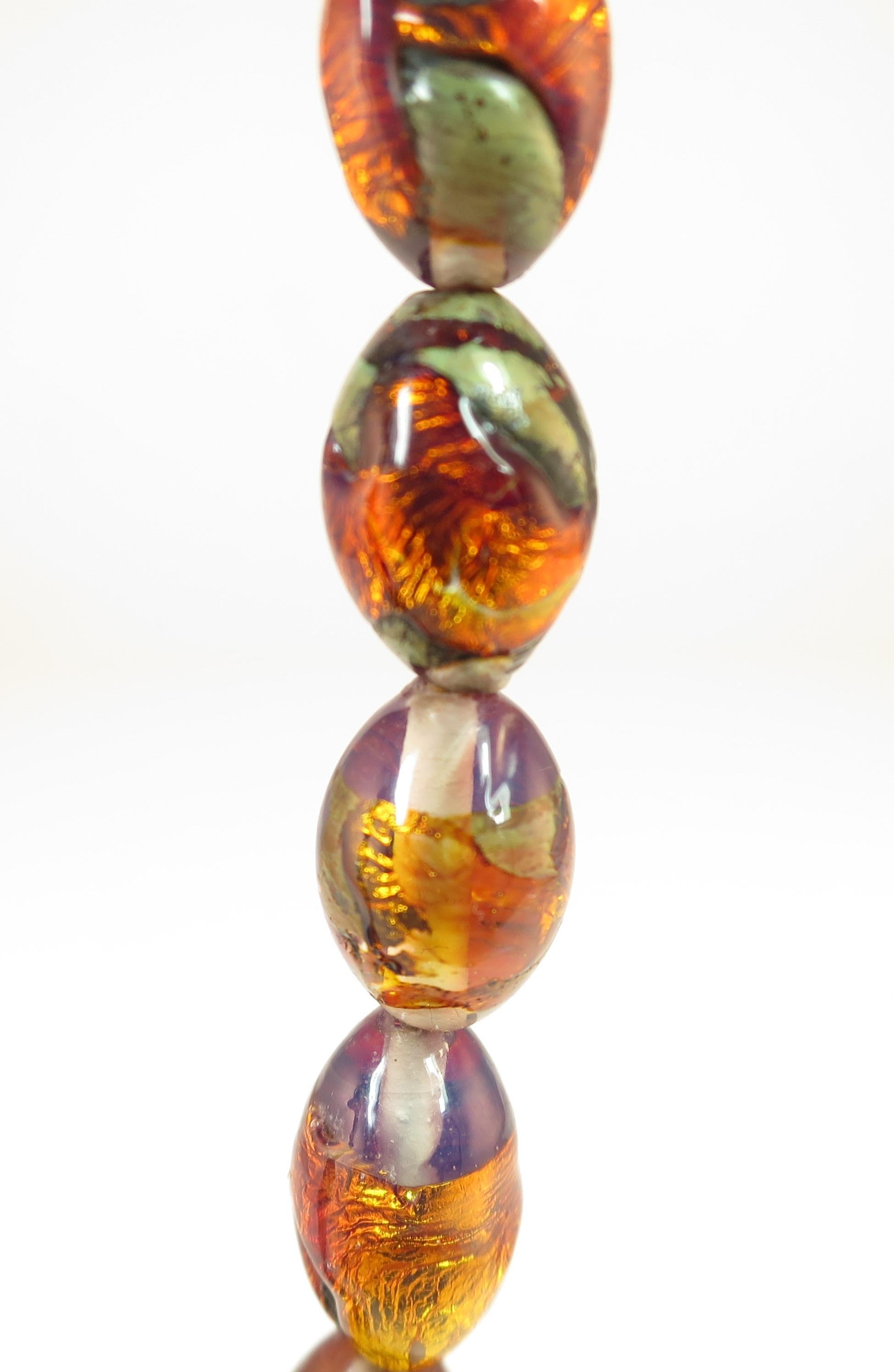Venetian Fire Opal Foiled Glass Bead Necklace 1950s For Sale 4