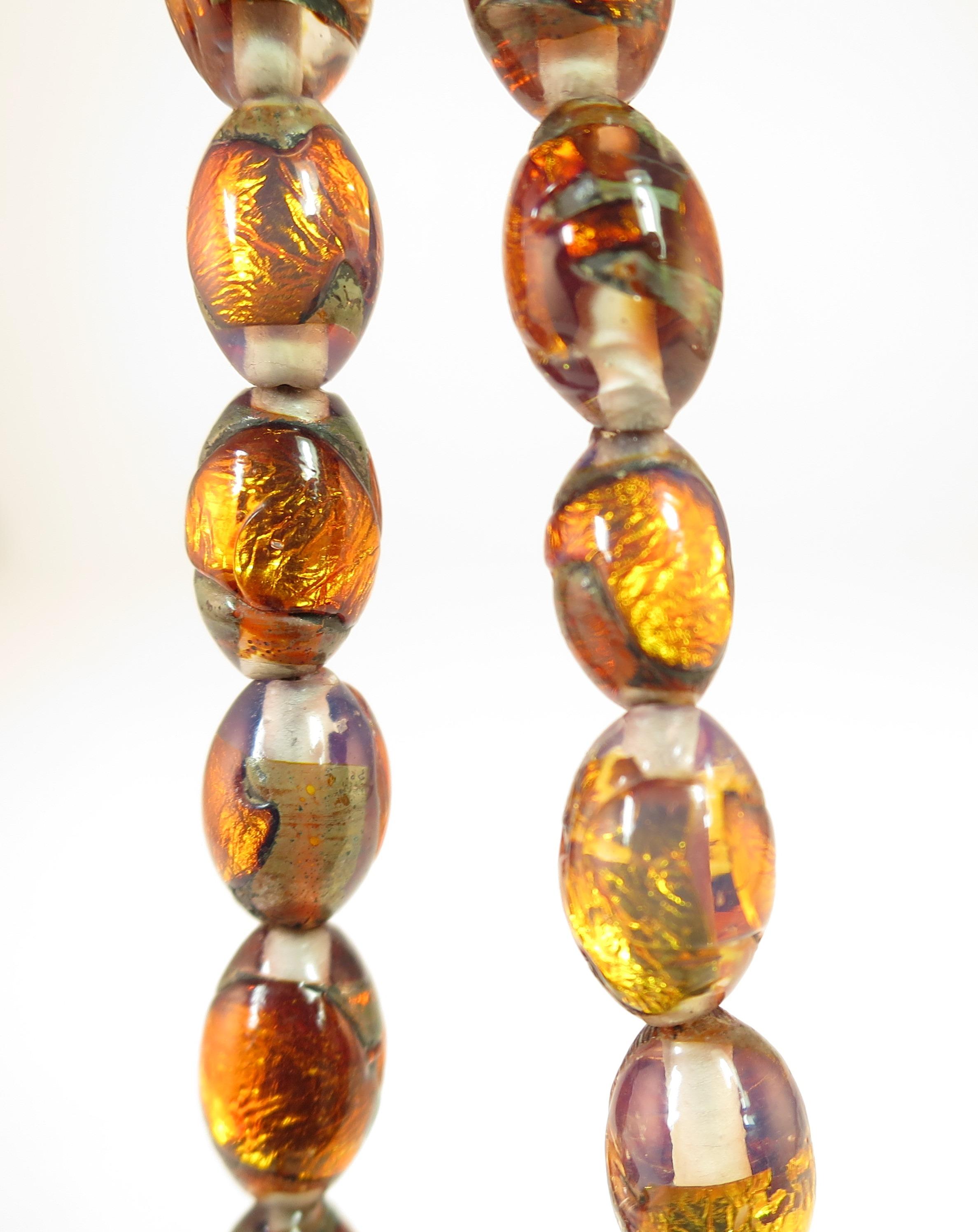 Venetian Fire Opal Foiled Glass Bead Necklace 1950s For Sale 5
