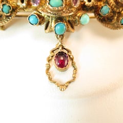 Georgian Baroque Brooch 10k Gold Amethyst Turquoise Pearls Circa 1840