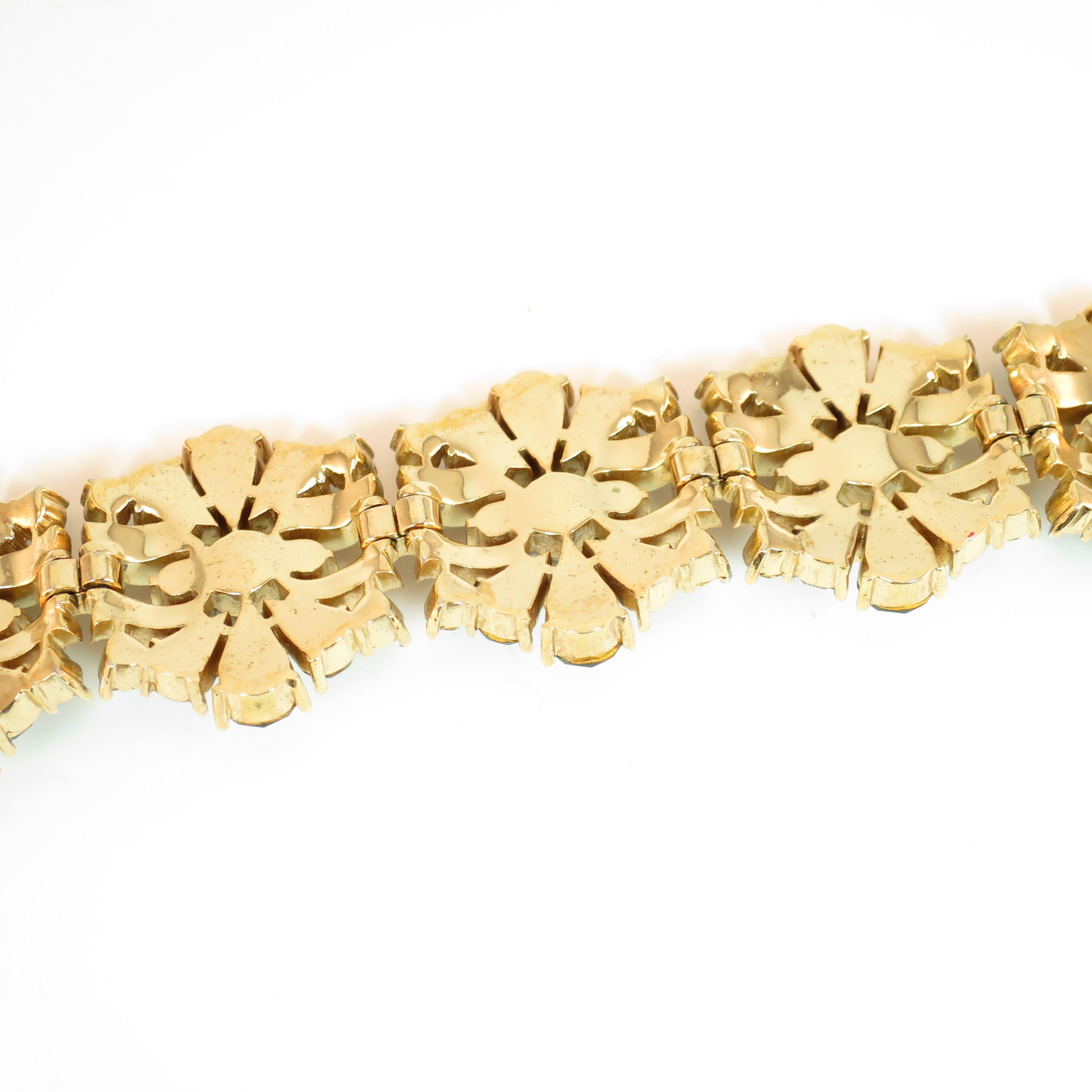 Crown Trifari Alfred Philippe Gilded Rhodium Bracelet Emerald Crystals 1950s  For Sale 7