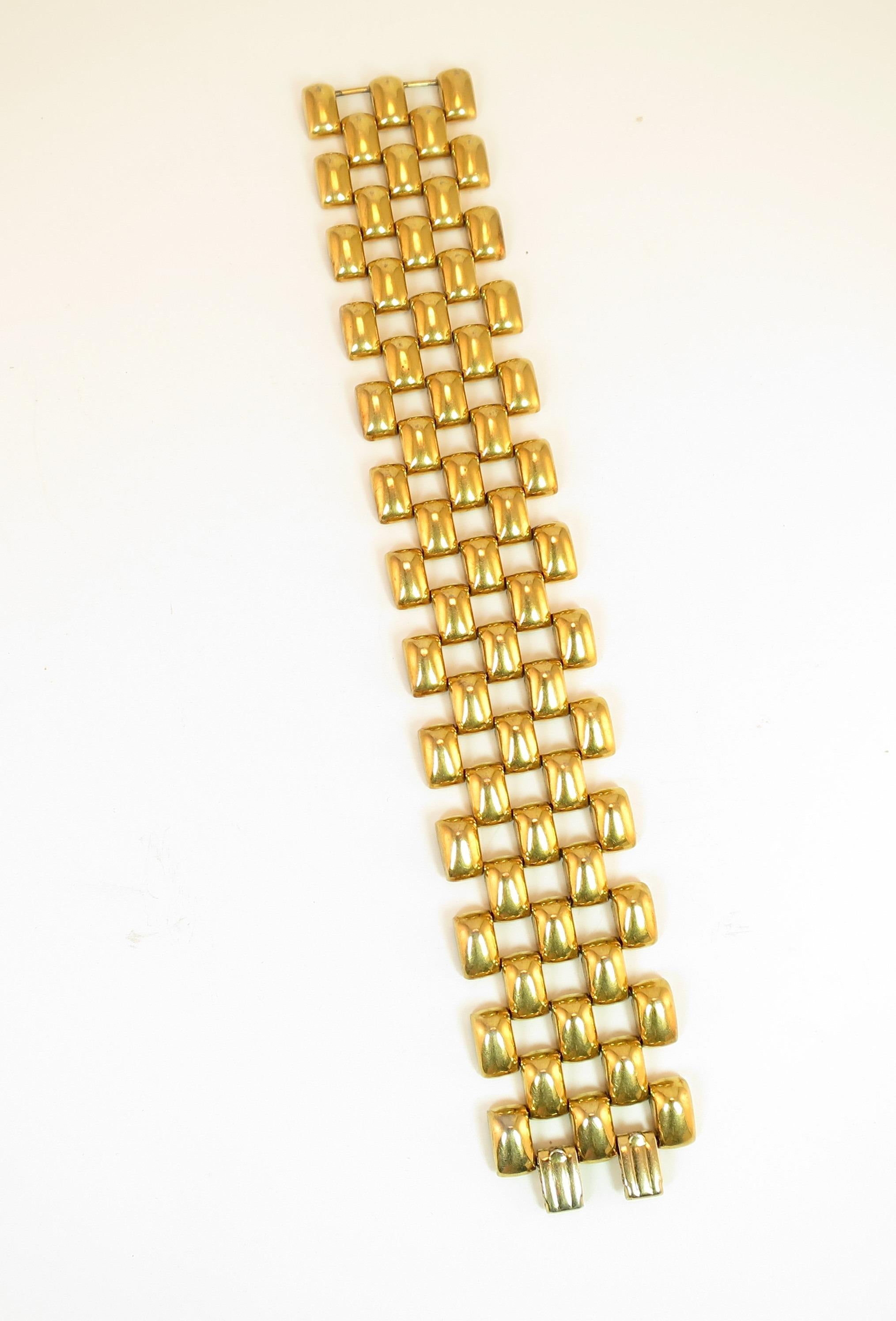 Women's or Men's Mid-Century Kreisler Geometric Open-Link Vermeil Bracelet 1940s For Sale