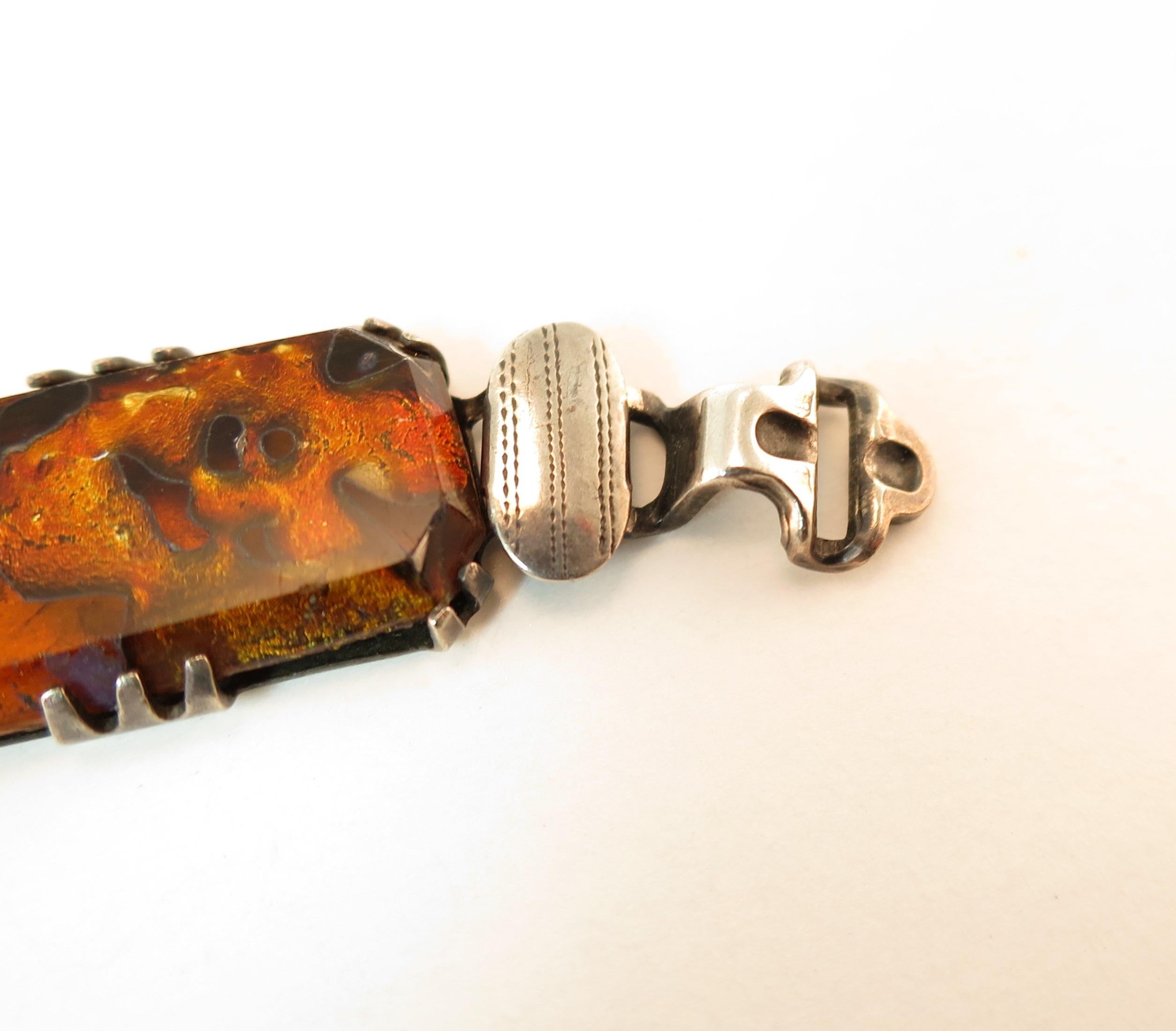 Victorian Sterling Foiled Lava Glass Bracelet 1870s For Sale 8