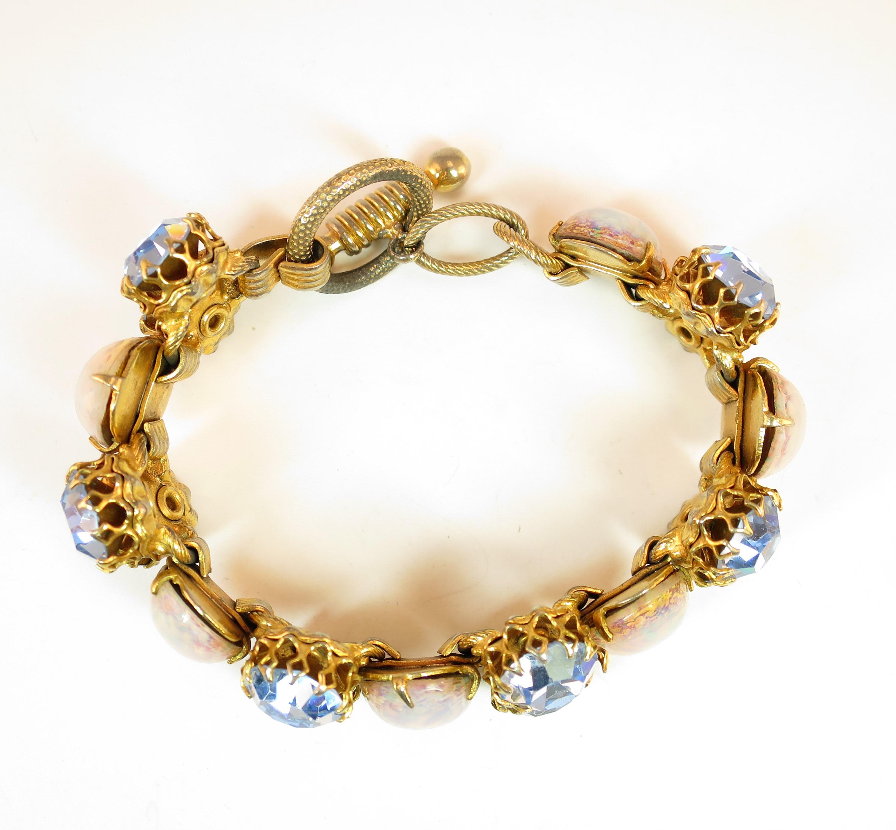 Schiaparelli Opal Art Glass Bracelet Suite 1950s For Sale 7
