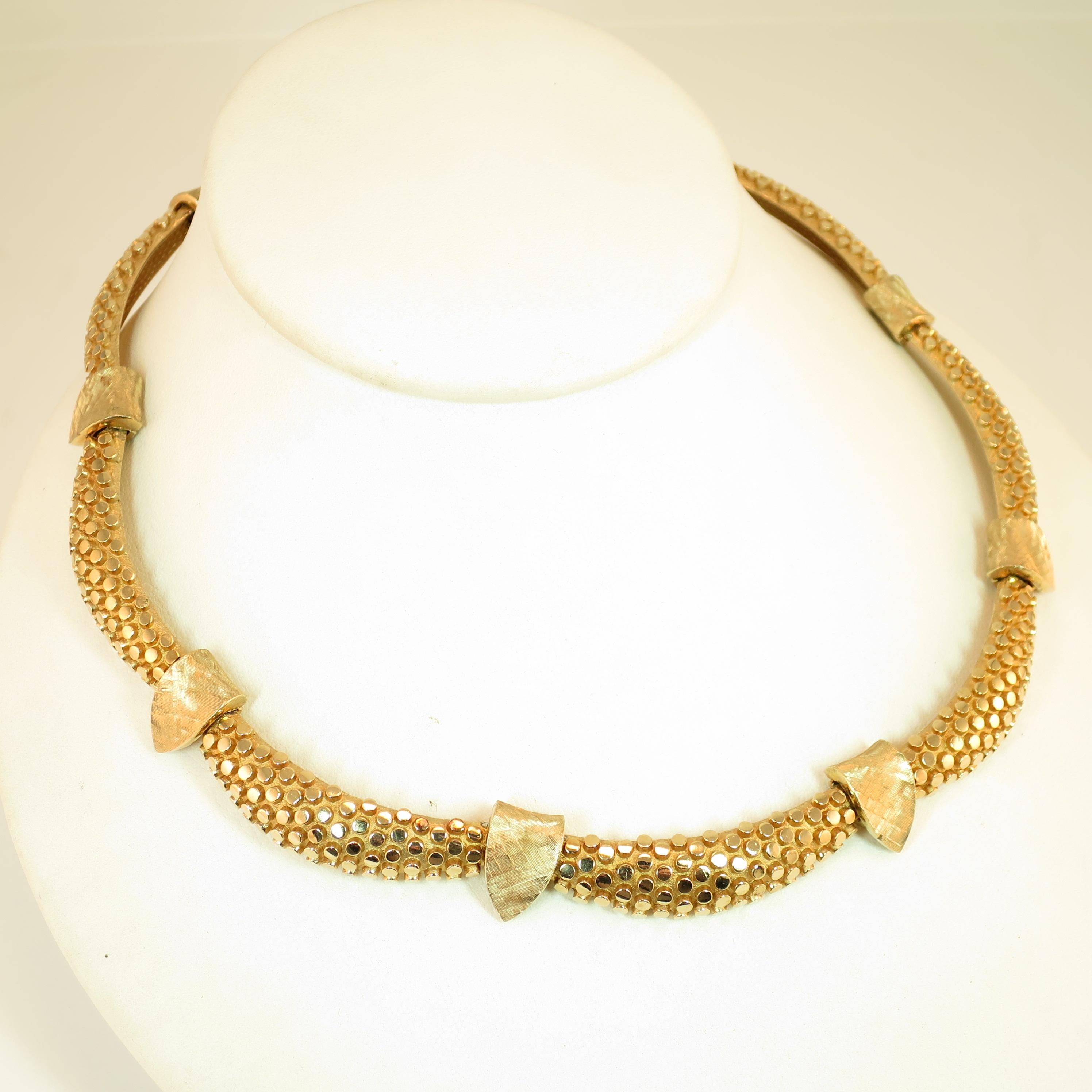 Marcel Boucher Gilded Nailhead Parure, Necklace, Bracelet, Earrings 1950s For Sale 1