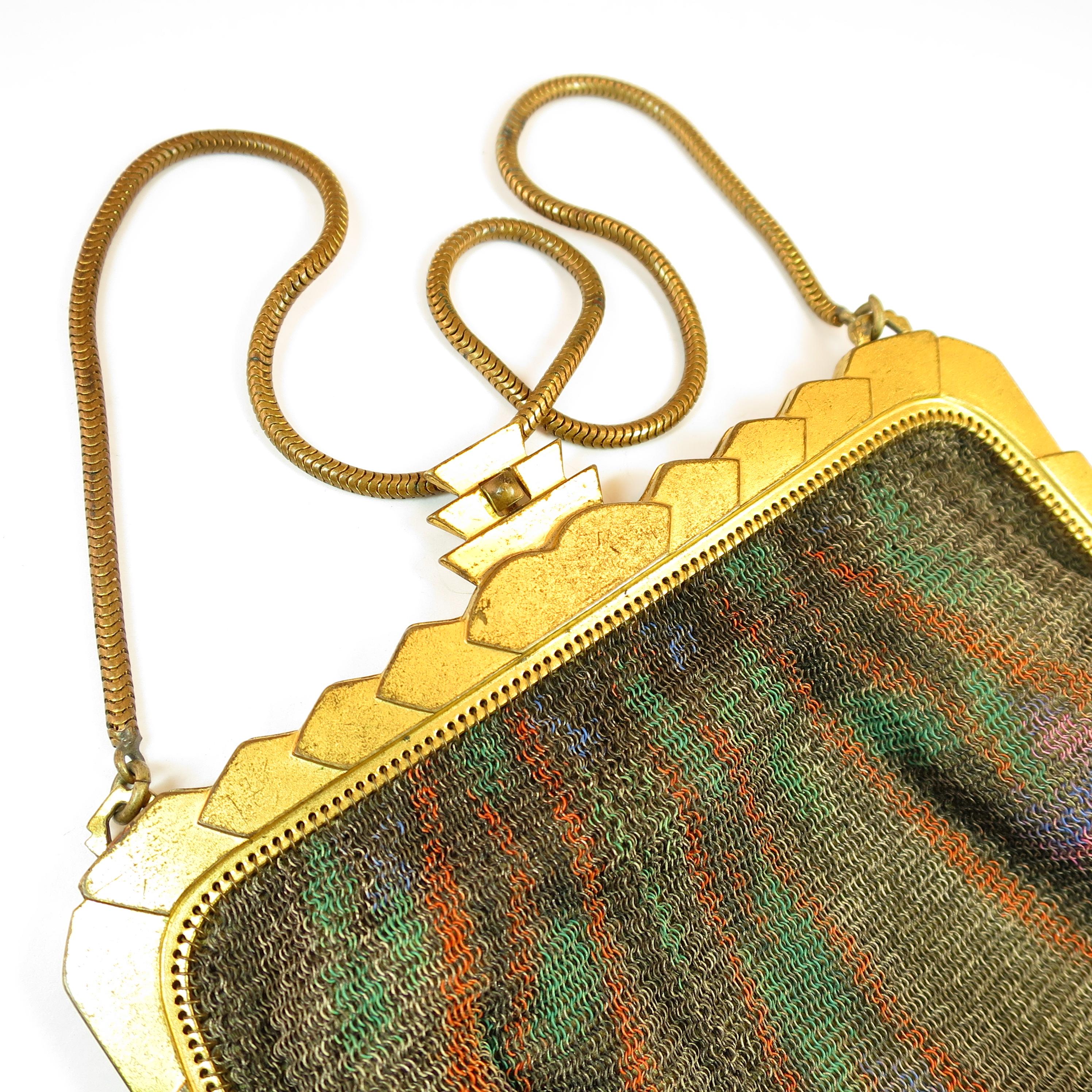 Whiting & Davis Deco Hand-Tinted Dresden Mesh Evening Purse 1920s For Sale 5