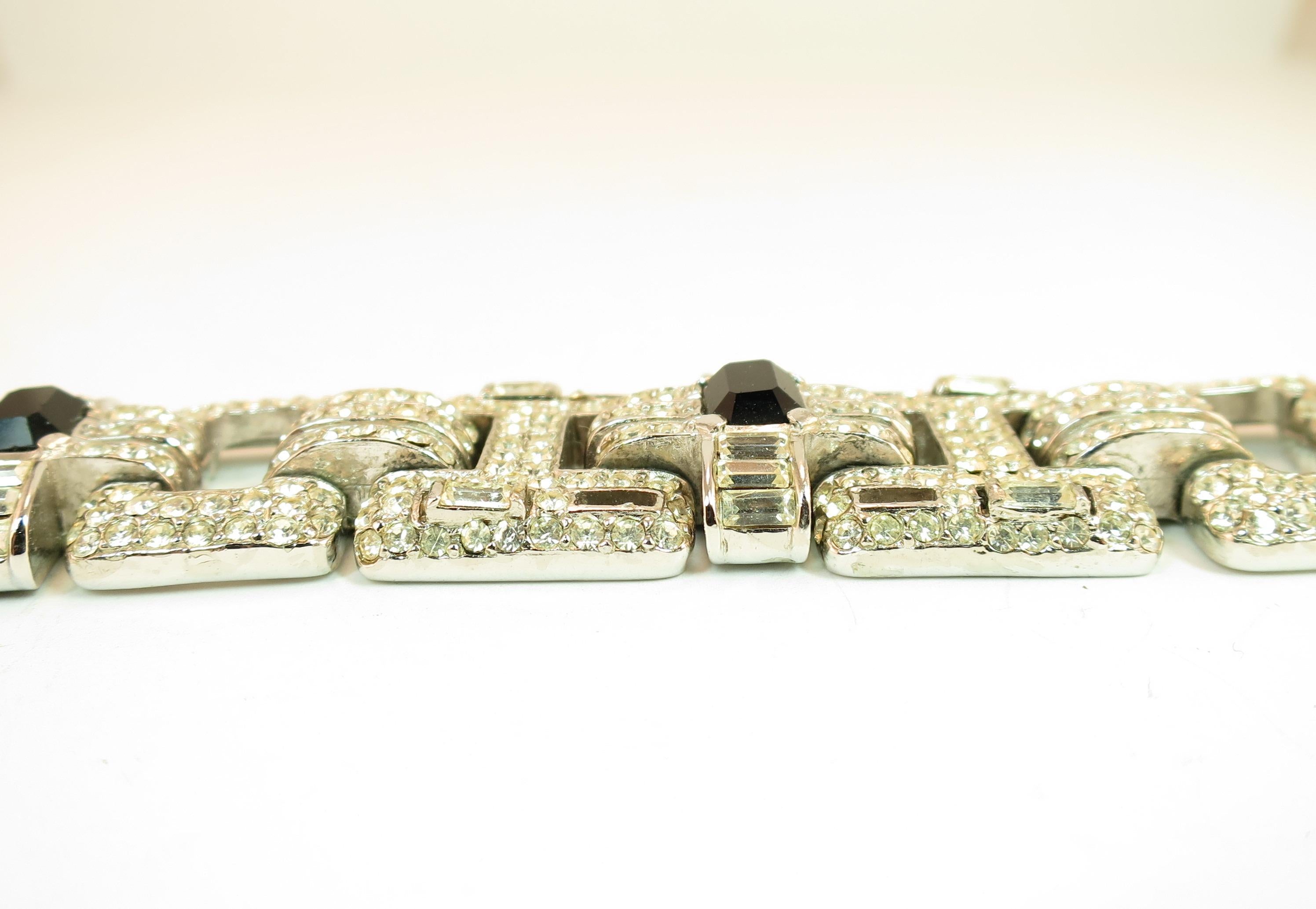 Ciner Art Deco-Style Geometric Link Rhodium Bracelet 1960s In Good Condition For Sale In Burbank, CA
