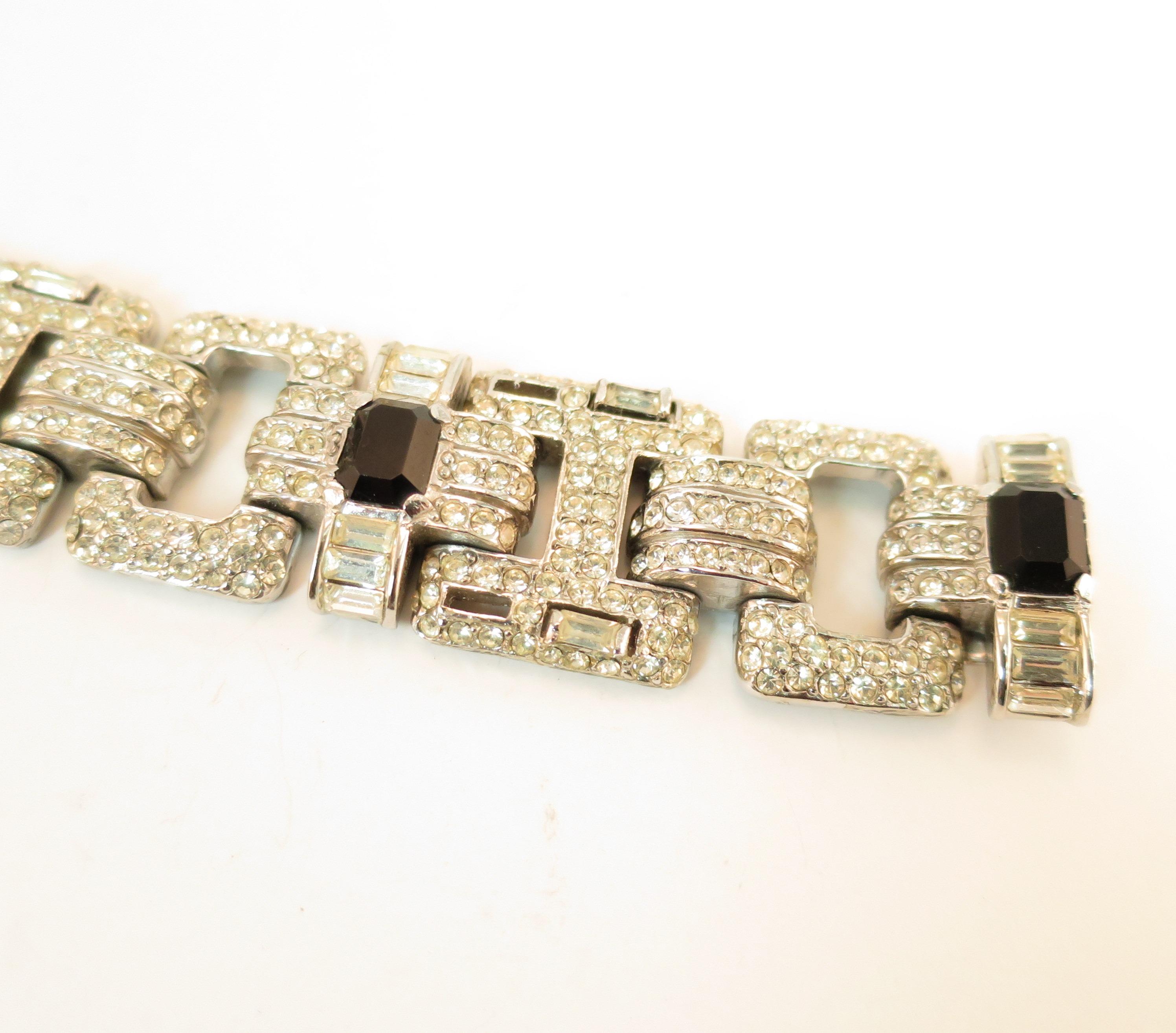 Women's Ciner Art Deco-Style Geometric Link Rhodium Bracelet 1960s For Sale