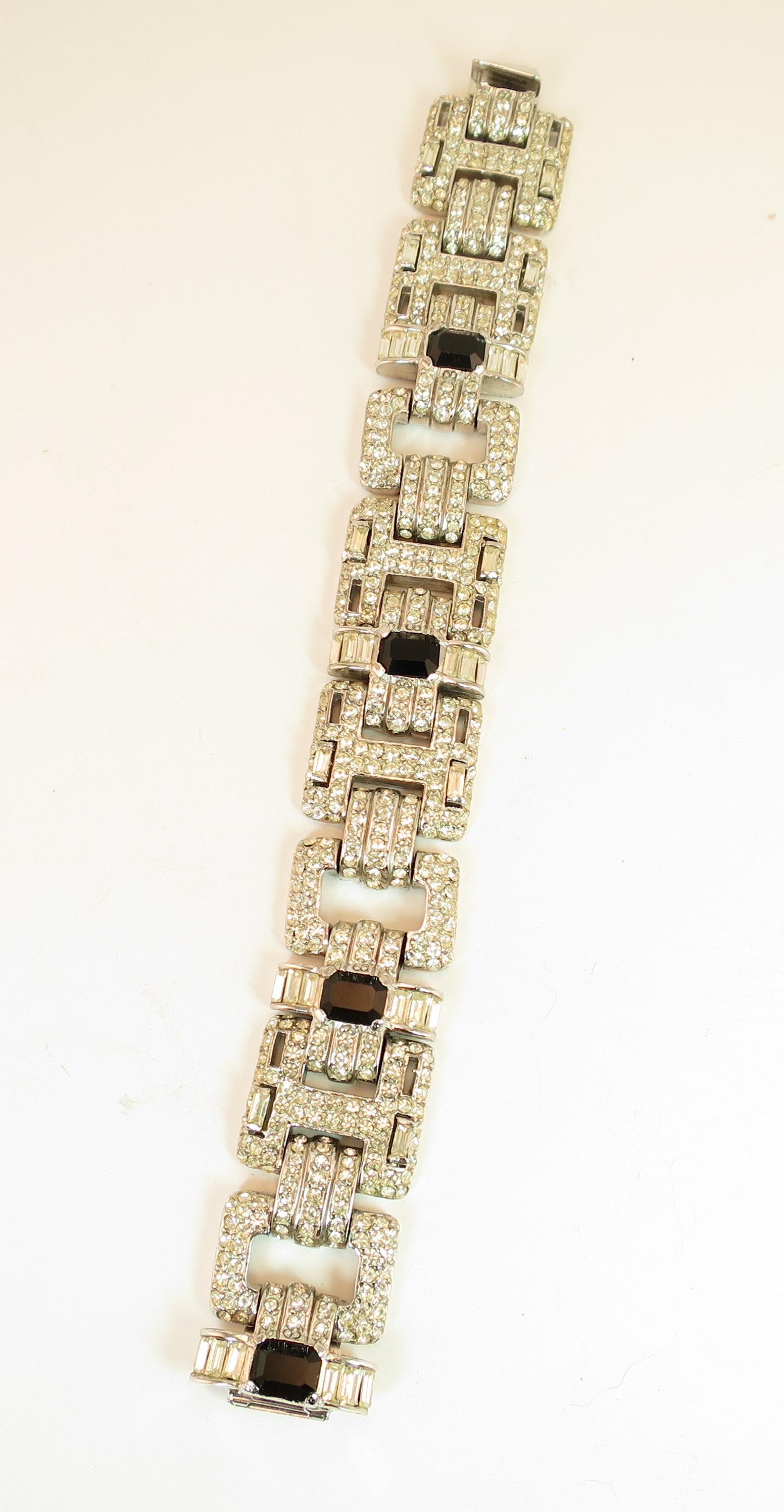Ciner Art Deco-Style Geometric Link Rhodium Bracelet 1960s For Sale 1