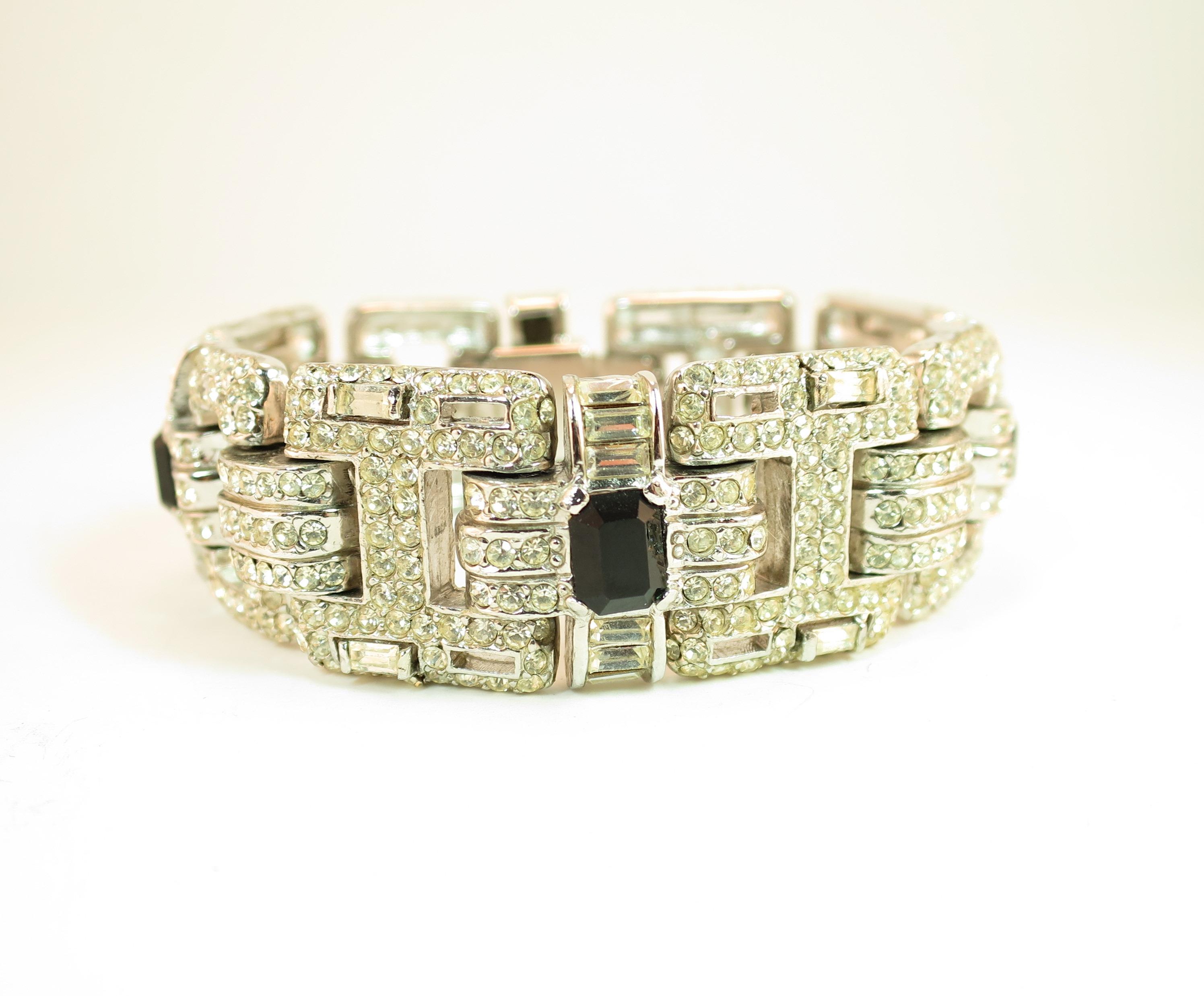 Ciner Art Deco-Style Geometric Link Rhodium Bracelet 1960s For Sale 4