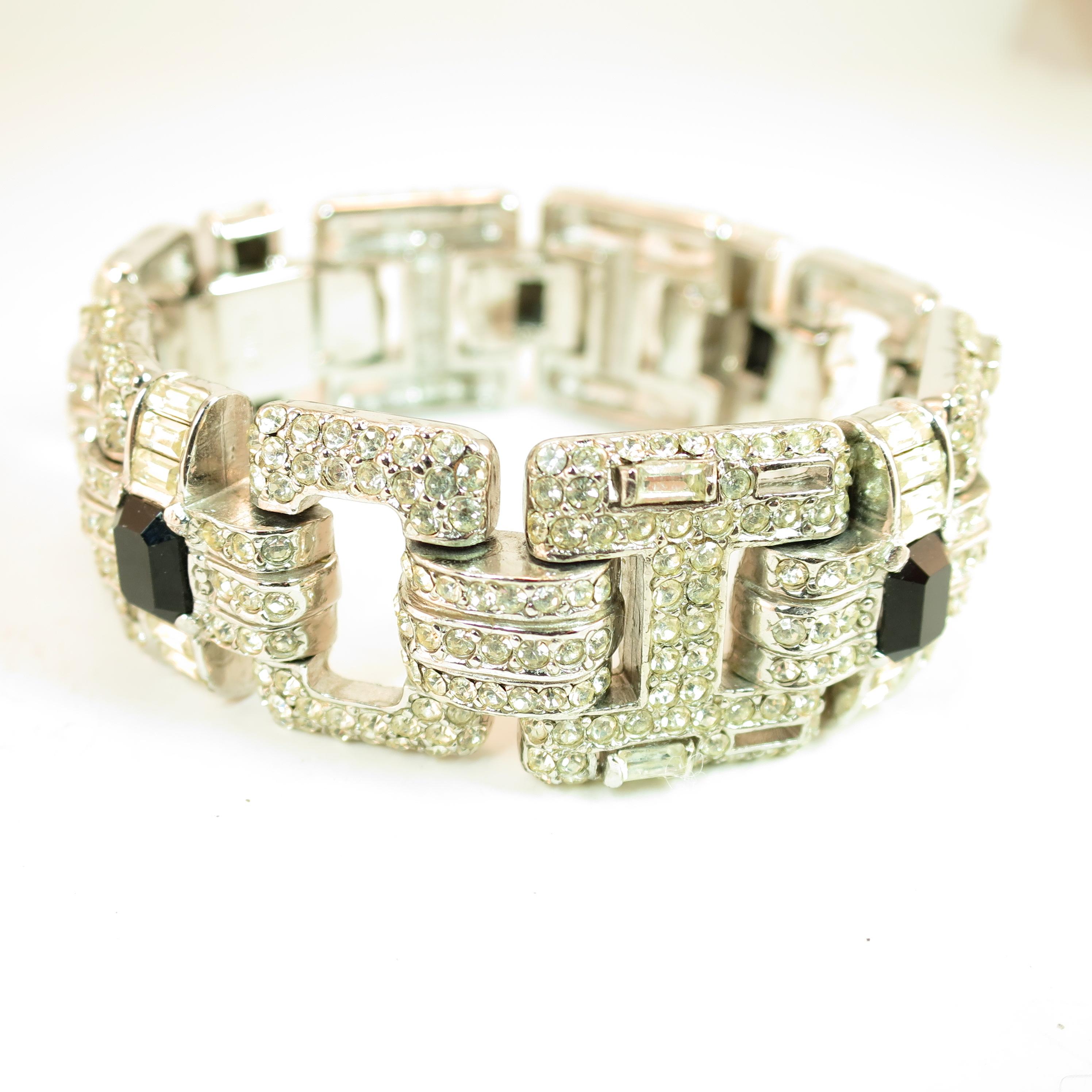 Ciner Art Deco-Style Geometric Link Rhodium Bracelet 1960s For Sale 5