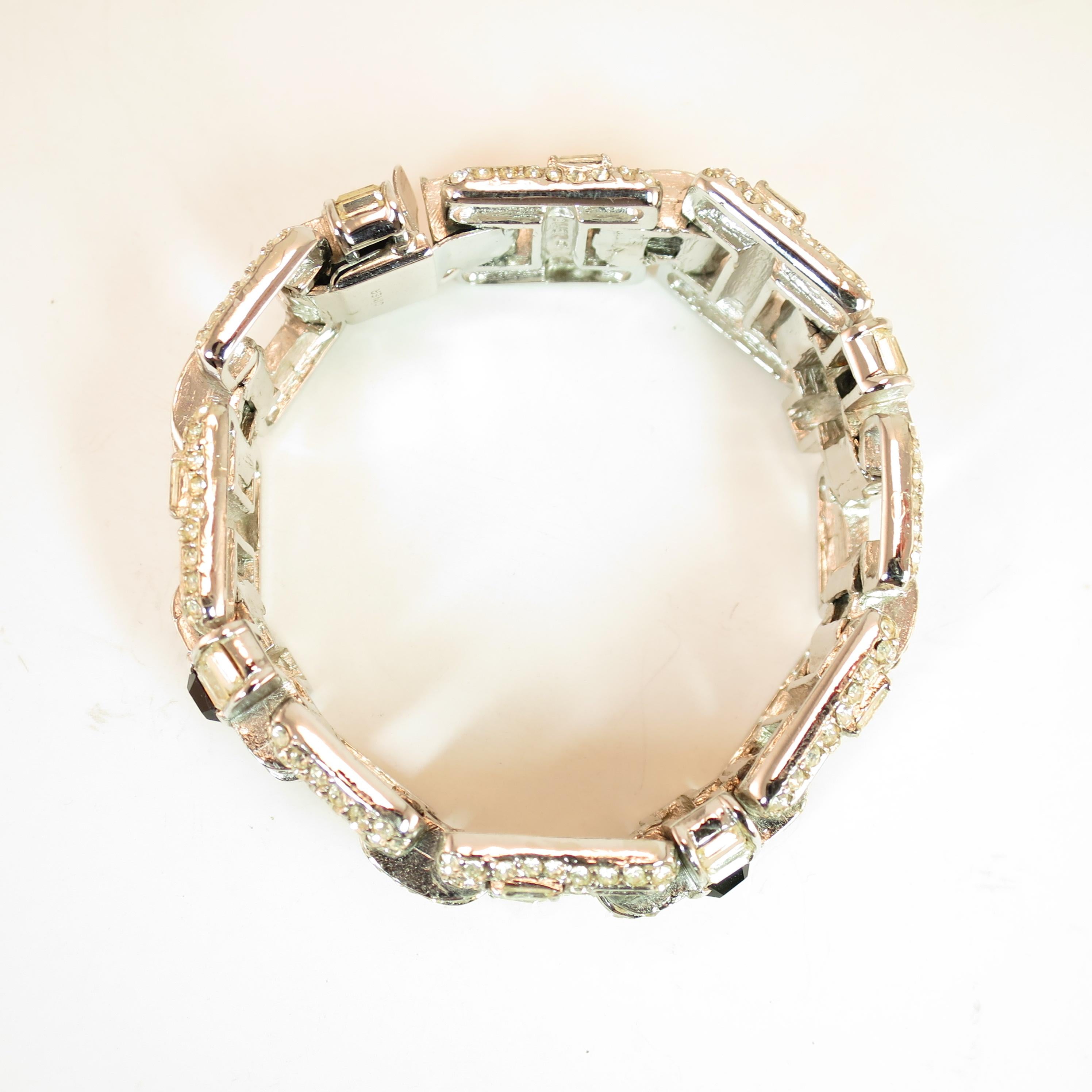 Ciner Art Deco-Style Geometric Link Rhodium Bracelet 1960s For Sale 6