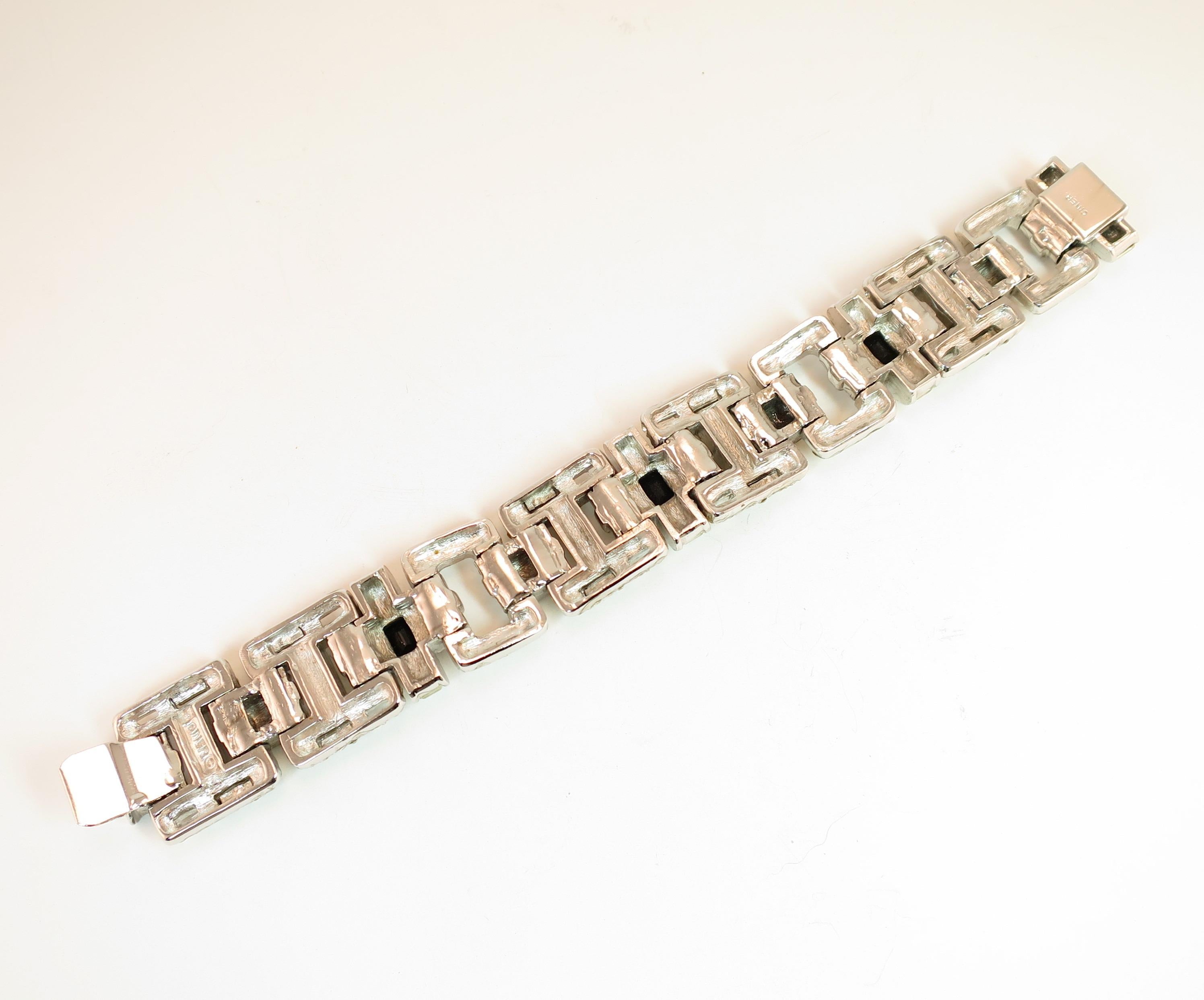 Ciner Art Deco-Style Geometric Link Rhodium Bracelet 1960s For Sale 8