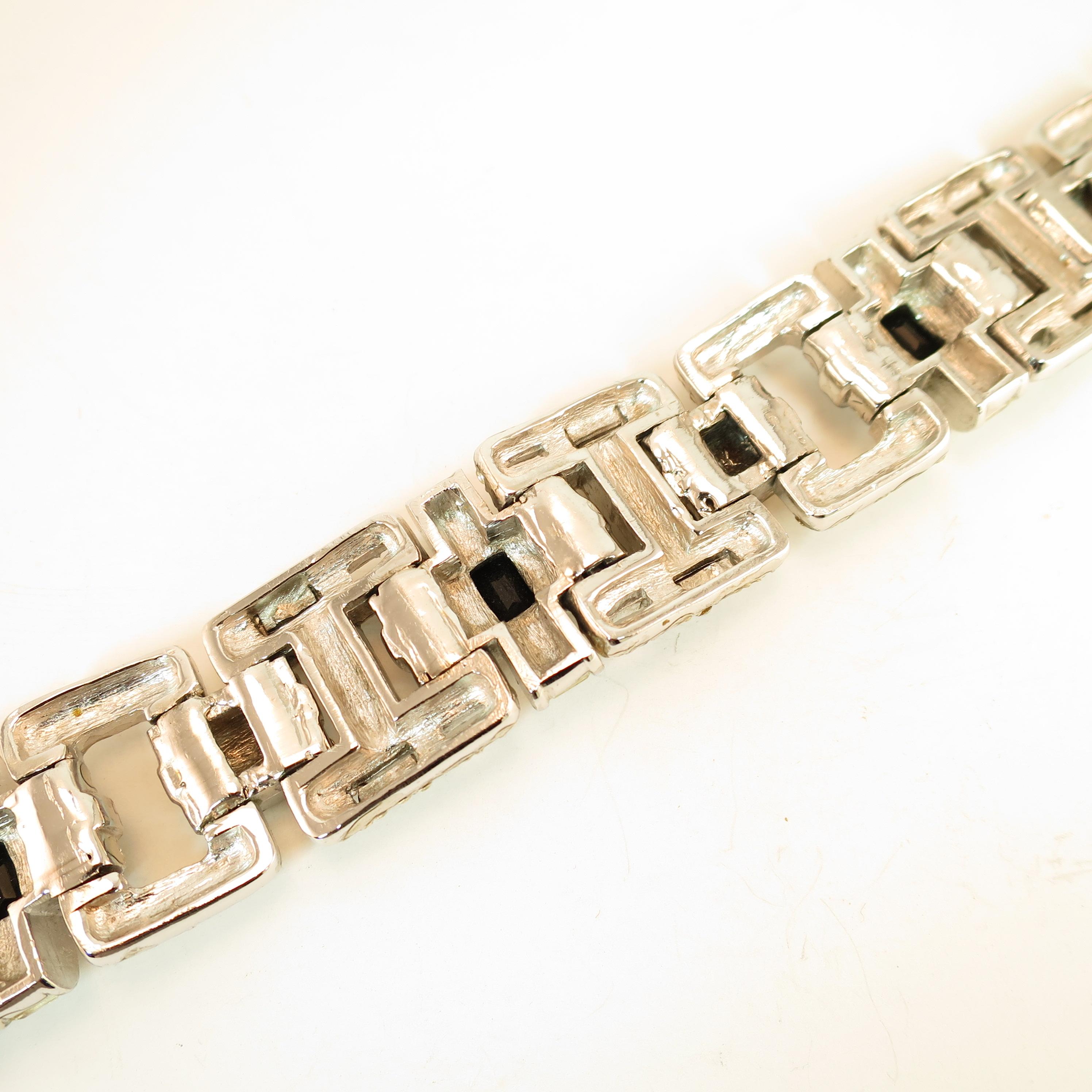 Ciner Art Deco-Style Geometric Link Rhodium Bracelet 1960s For Sale 9