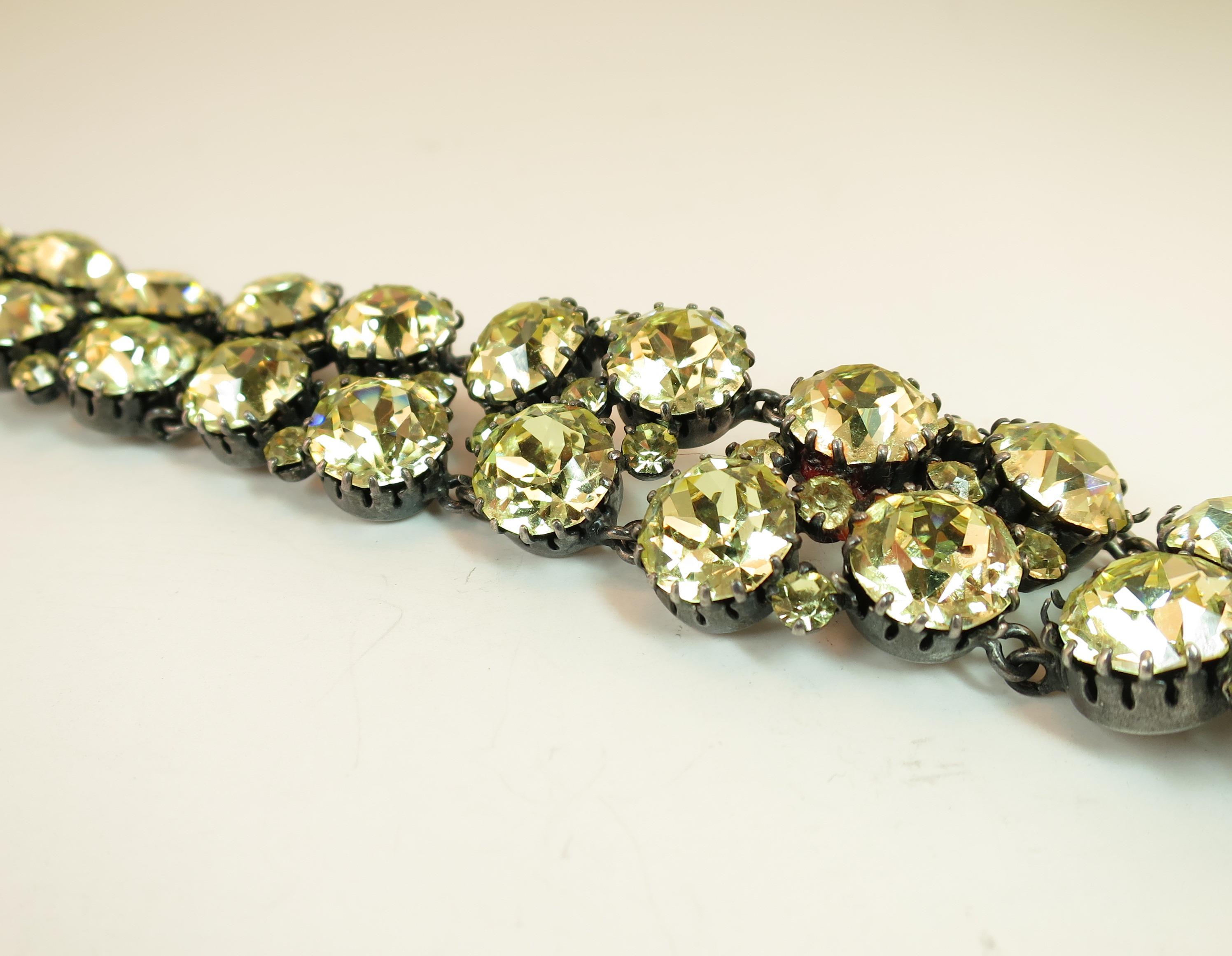 Austrian Hand-Created Canary Crystal Link Bracelet 1930s In Good Condition For Sale In Burbank, CA
