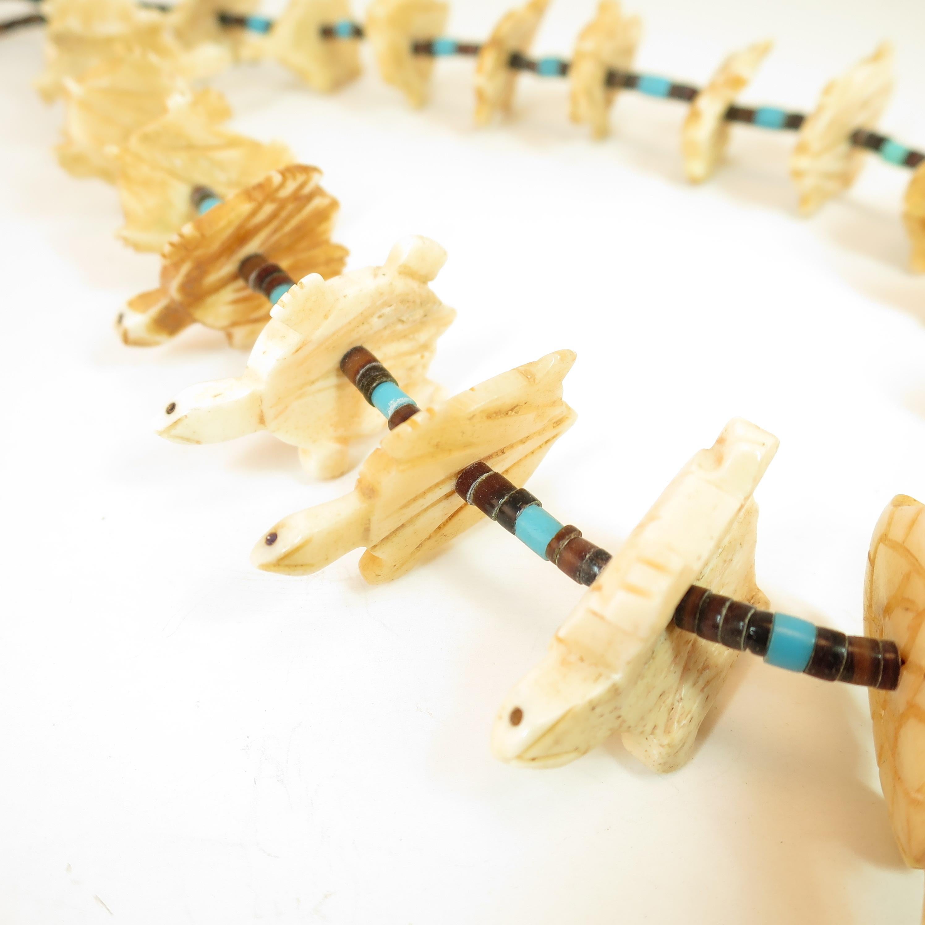 Native American Zuni Hand-Carved Bone Turtle Fetish Necklace 1970s For Sale 6