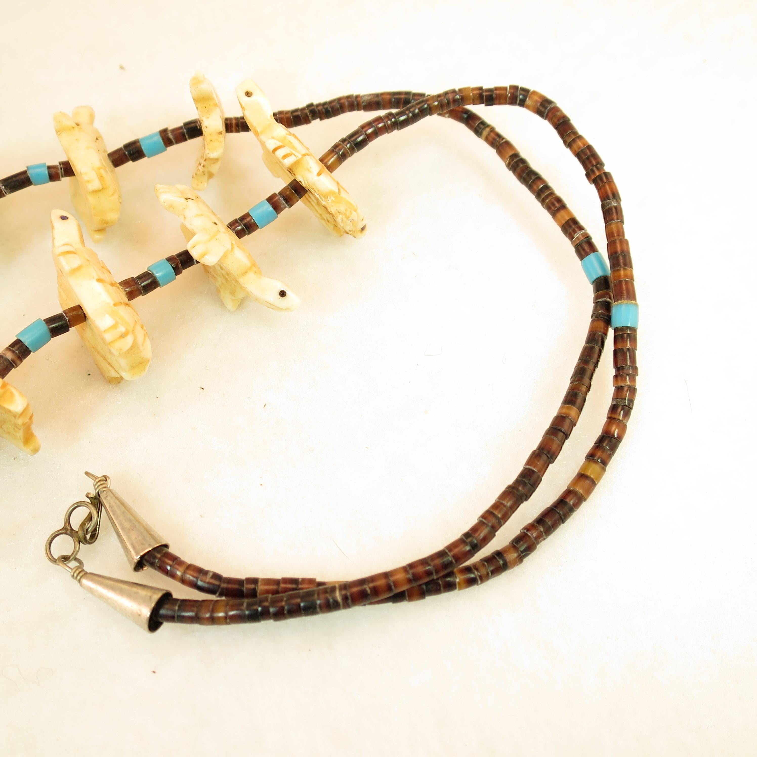 Native American Zuni Hand-Carved Bone Turtle Fetish Necklace 1970s For Sale 10