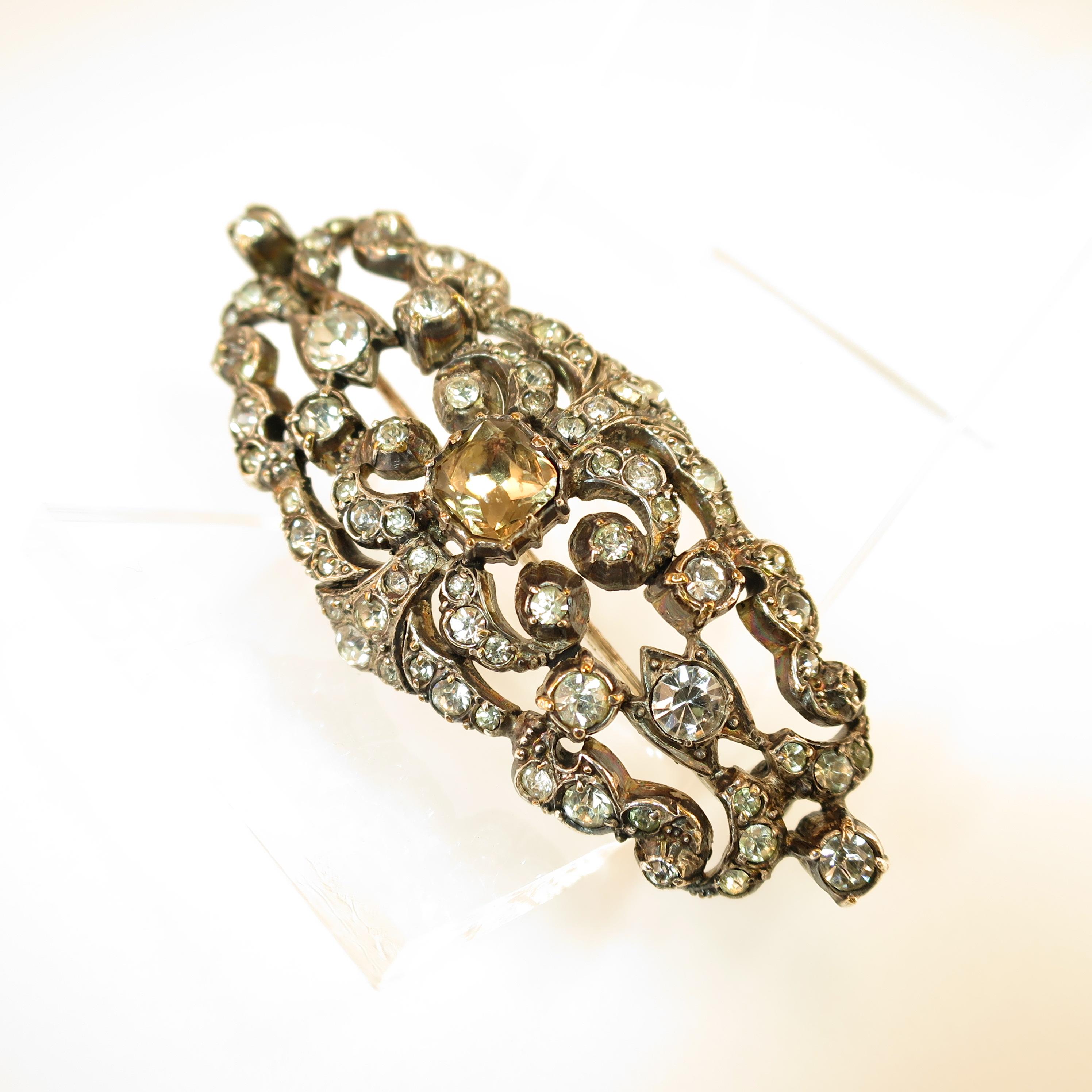 Edwardian Hand-Wrought Sterling & French Paste Brooch Circa 1905 In Good Condition For Sale In Burbank, CA
