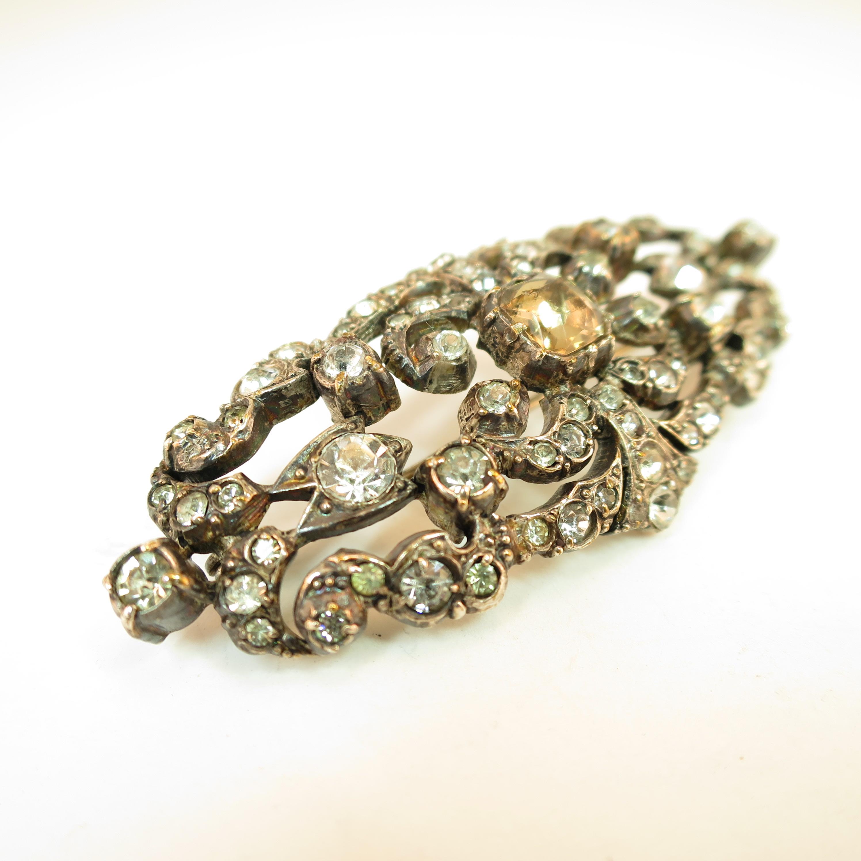 Women's or Men's Edwardian Hand-Wrought Sterling & French Paste Brooch Circa 1905 For Sale