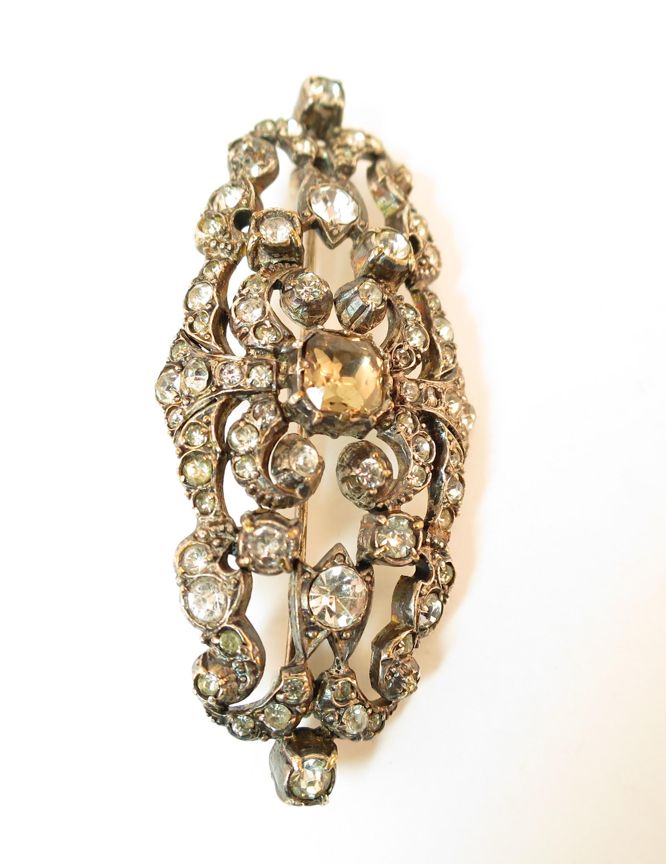 Edwardian Hand-Wrought Sterling & French Paste Brooch Circa 1905 For Sale 1