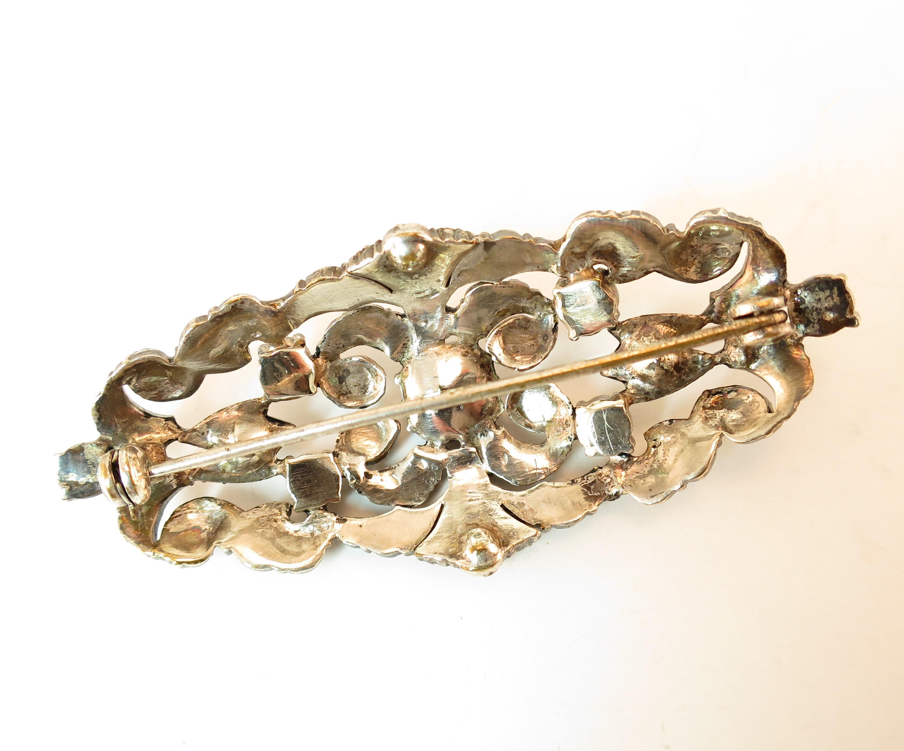 Edwardian Hand-Wrought Sterling & French Paste Brooch Circa 1905 For Sale 7