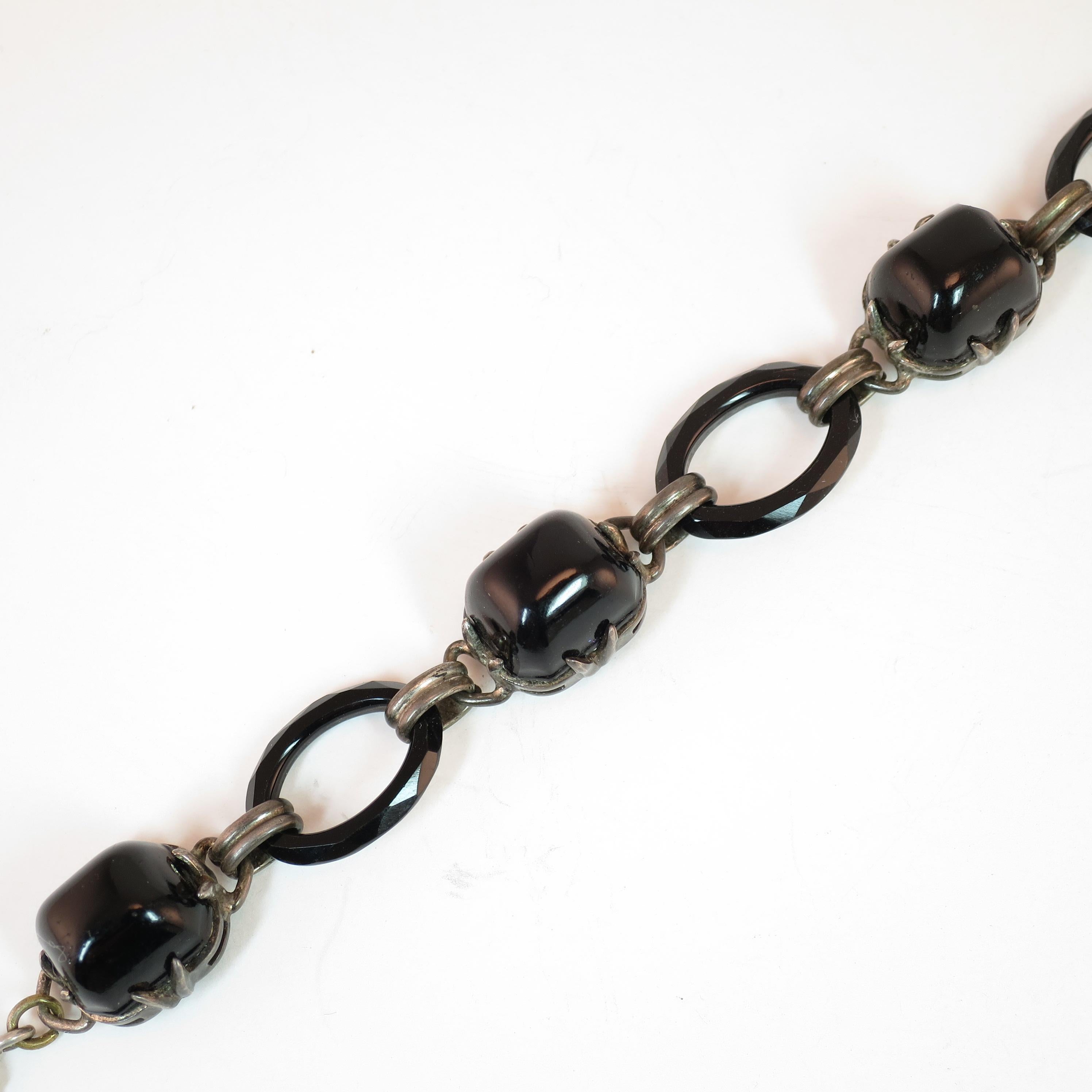 Arts & Crafts Sterling & French Jet Link Bracelet Circa 1900 In Good Condition For Sale In Burbank, CA