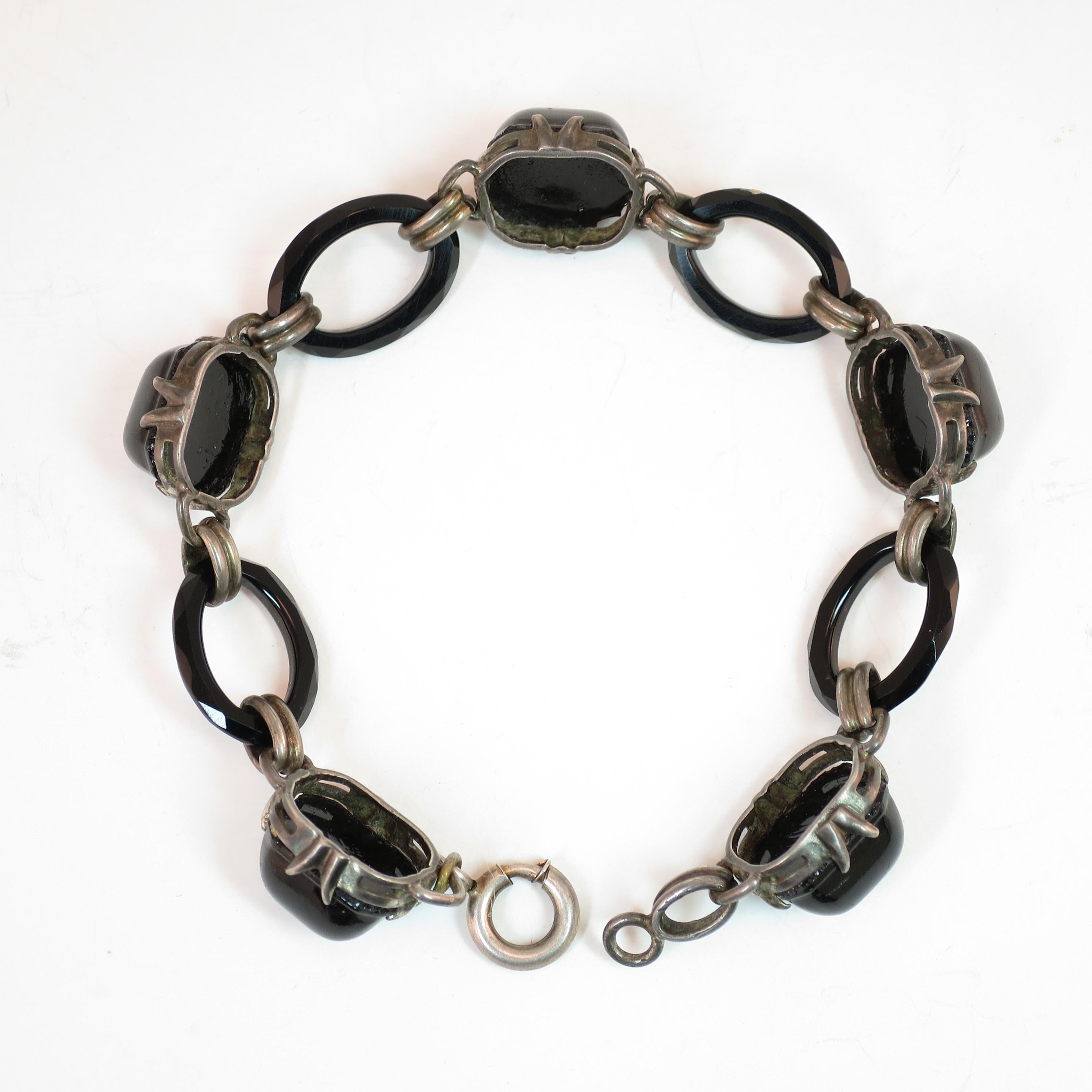 Arts & Crafts Sterling & French Jet Link Bracelet Circa 1900 For Sale 10