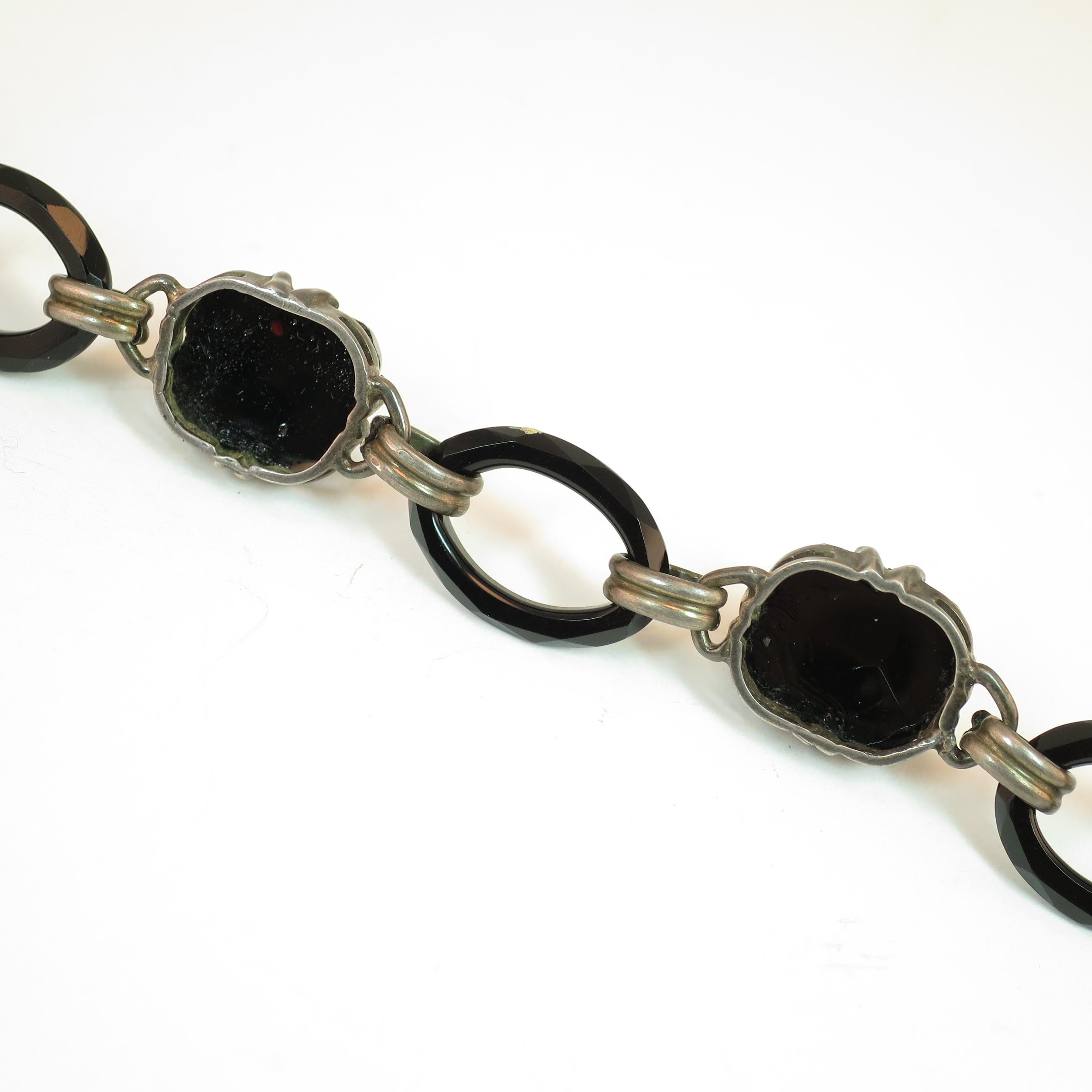 Arts & Crafts Sterling & French Jet Link Bracelet Circa 1900 For Sale 12