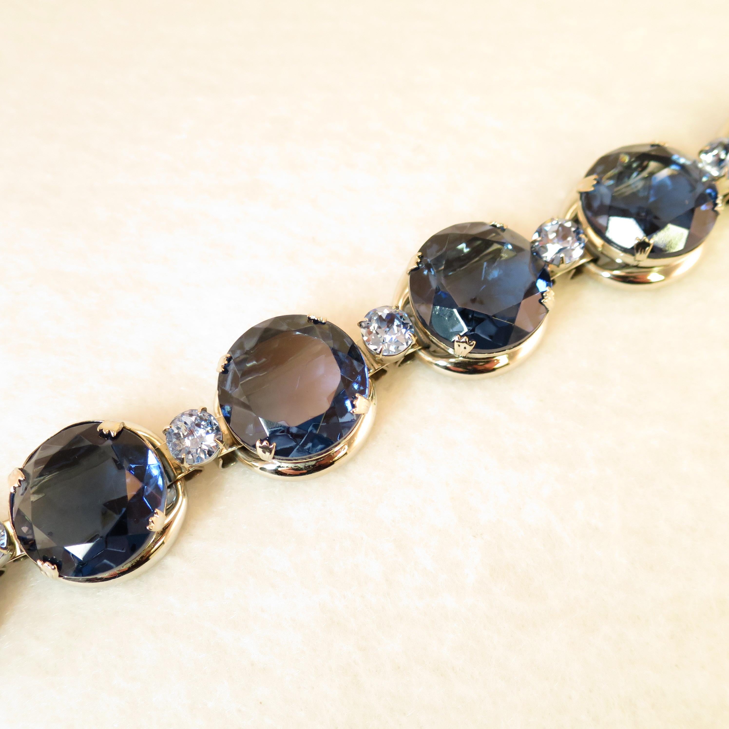 German Oversize Sapphire Headlamp Crystal Bracelet 1950s In Excellent Condition For Sale In Burbank, CA
