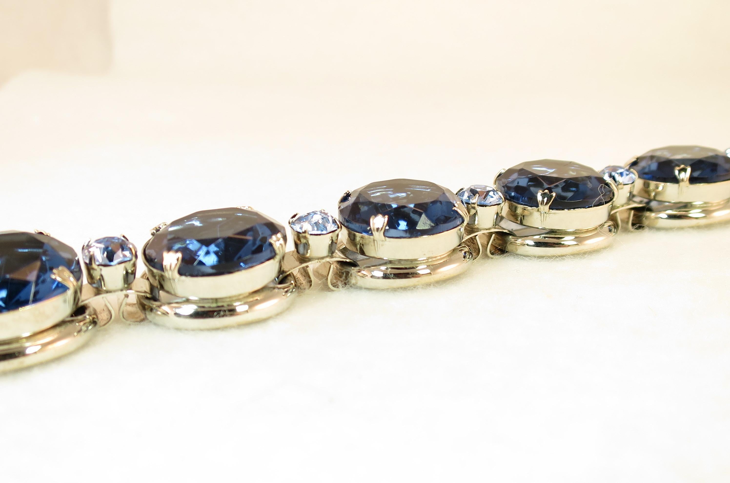 Women's German Oversize Sapphire Headlamp Crystal Bracelet 1950s For Sale