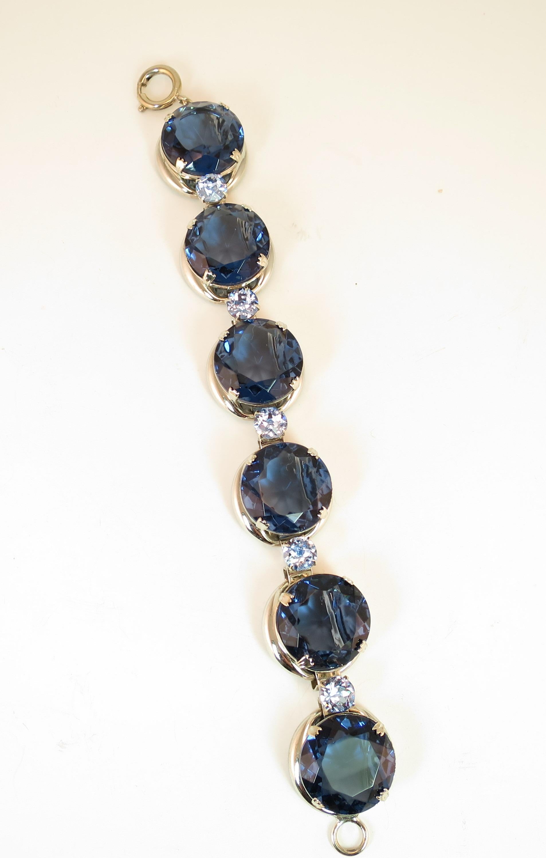 German Oversize Sapphire Headlamp Crystal Bracelet 1950s For Sale 1