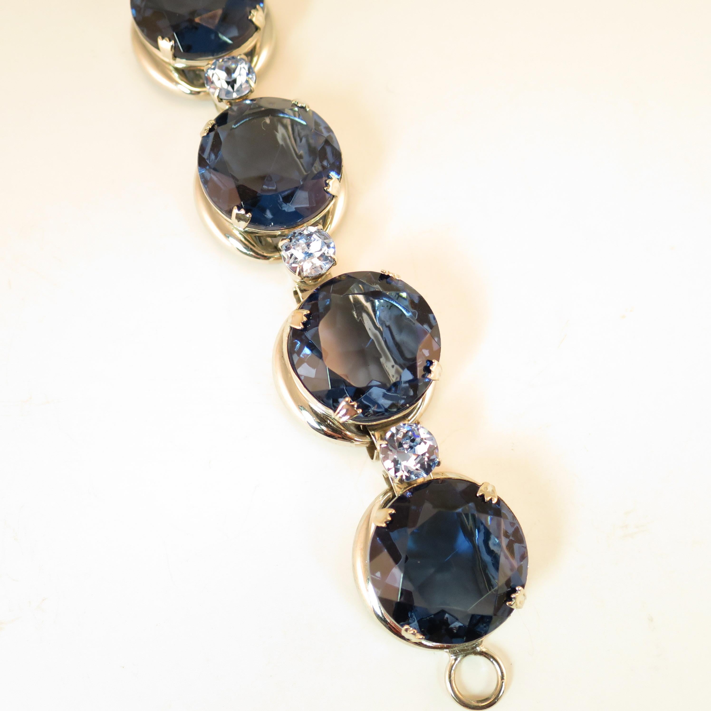 German Oversize Sapphire Headlamp Crystal Bracelet 1950s For Sale 2