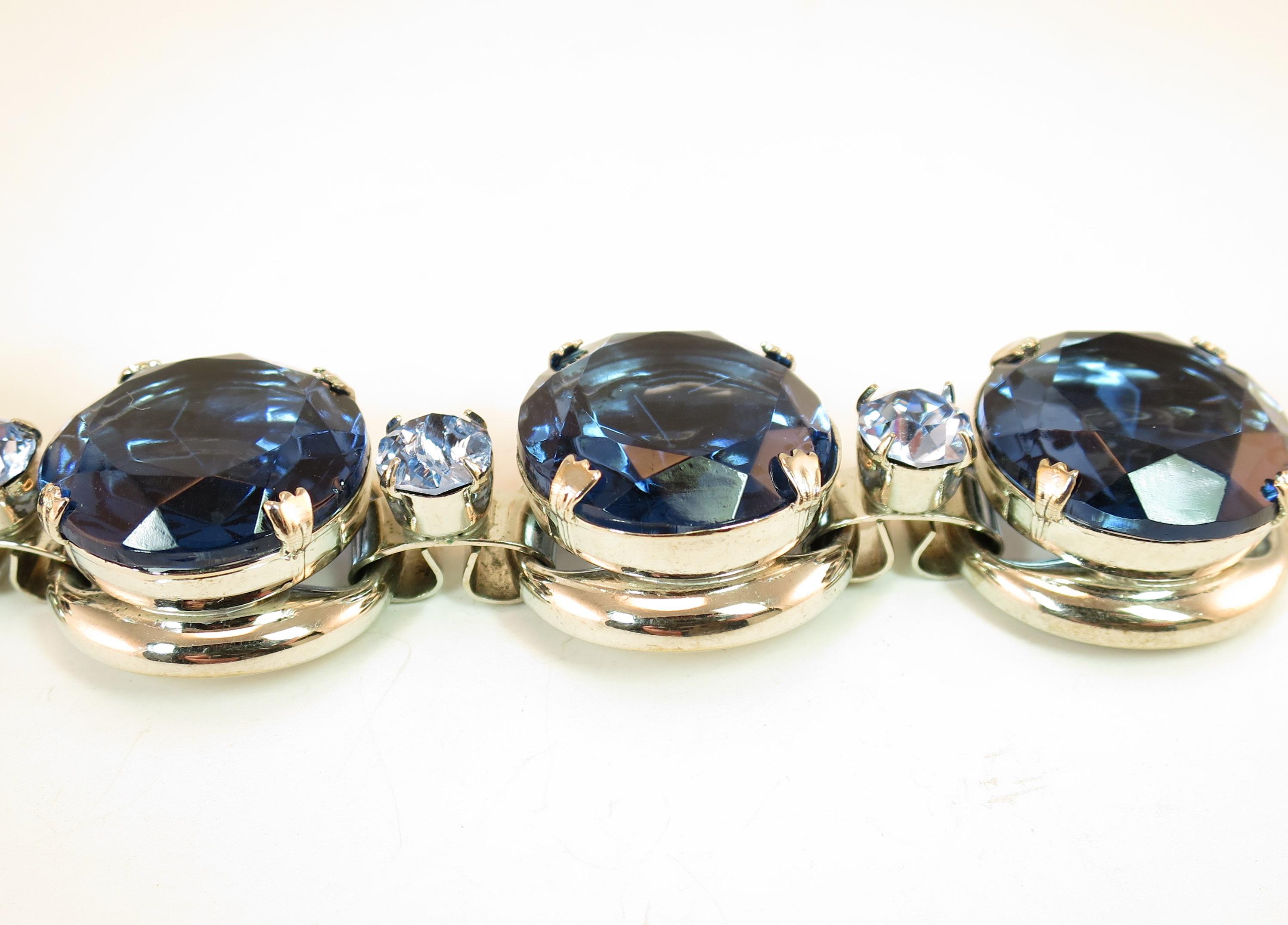 German Oversize Sapphire Headlamp Crystal Bracelet 1950s For Sale 3