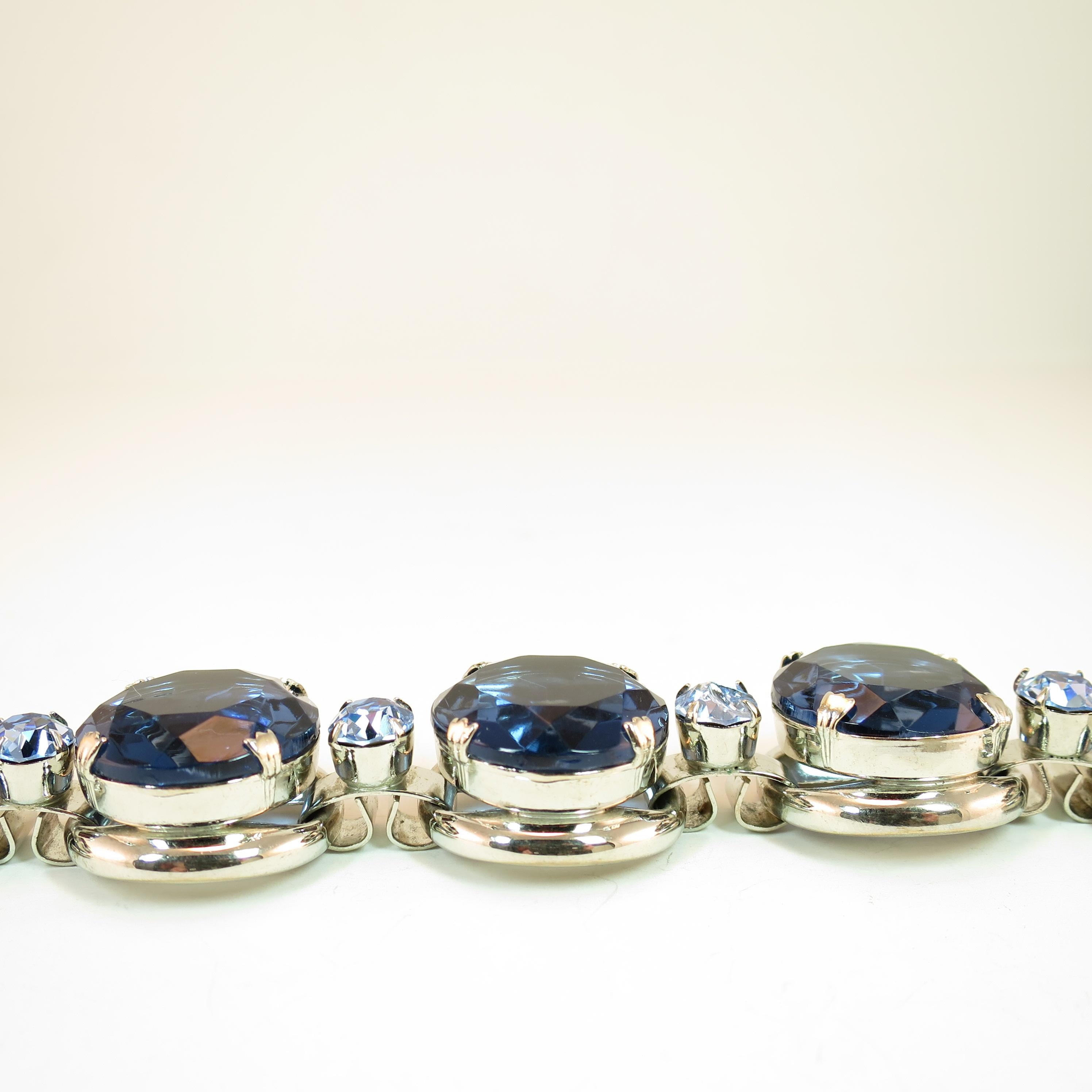 German Oversize Sapphire Headlamp Crystal Bracelet 1950s For Sale 4