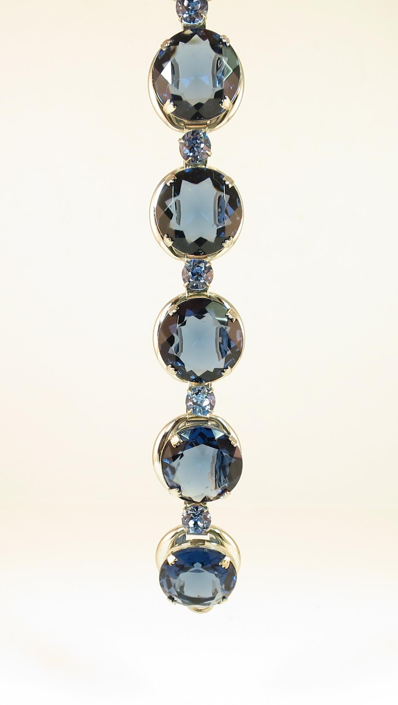 German Oversize Sapphire Headlamp Crystal Bracelet 1950s For Sale 7