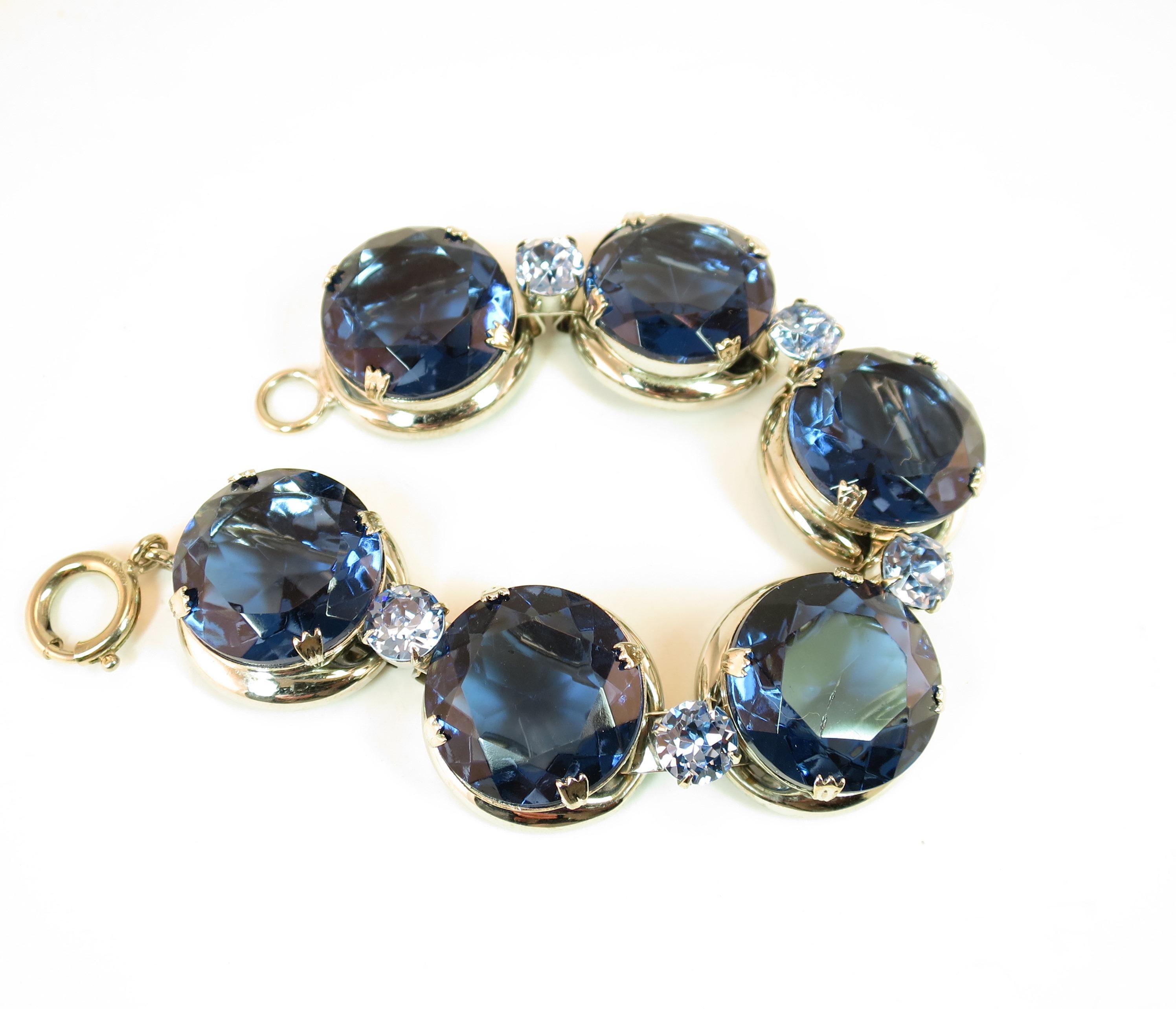 German Oversize Sapphire Headlamp Crystal Bracelet 1950s For Sale 8