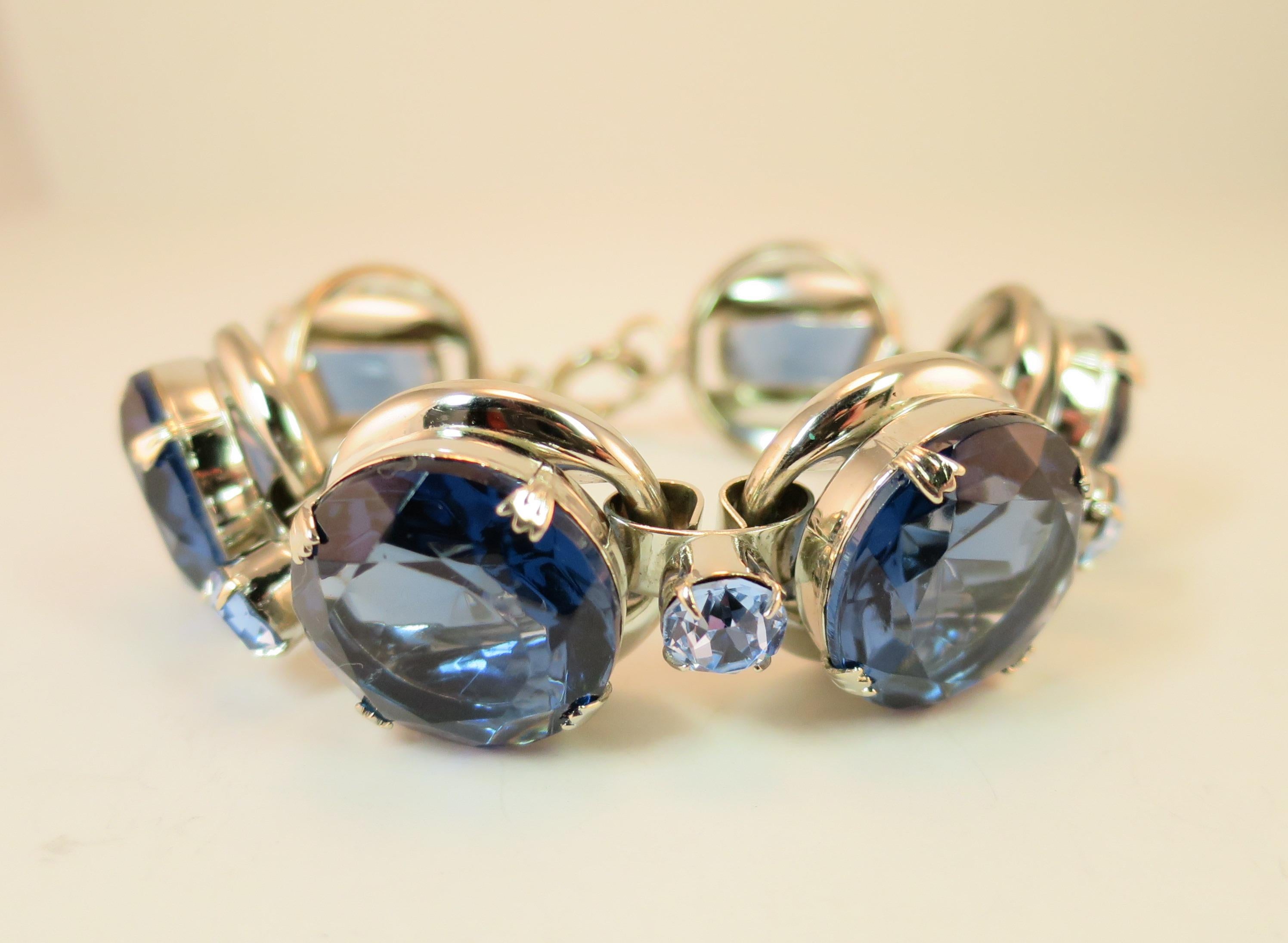 German Oversize Sapphire Headlamp Crystal Bracelet 1950s For Sale 9