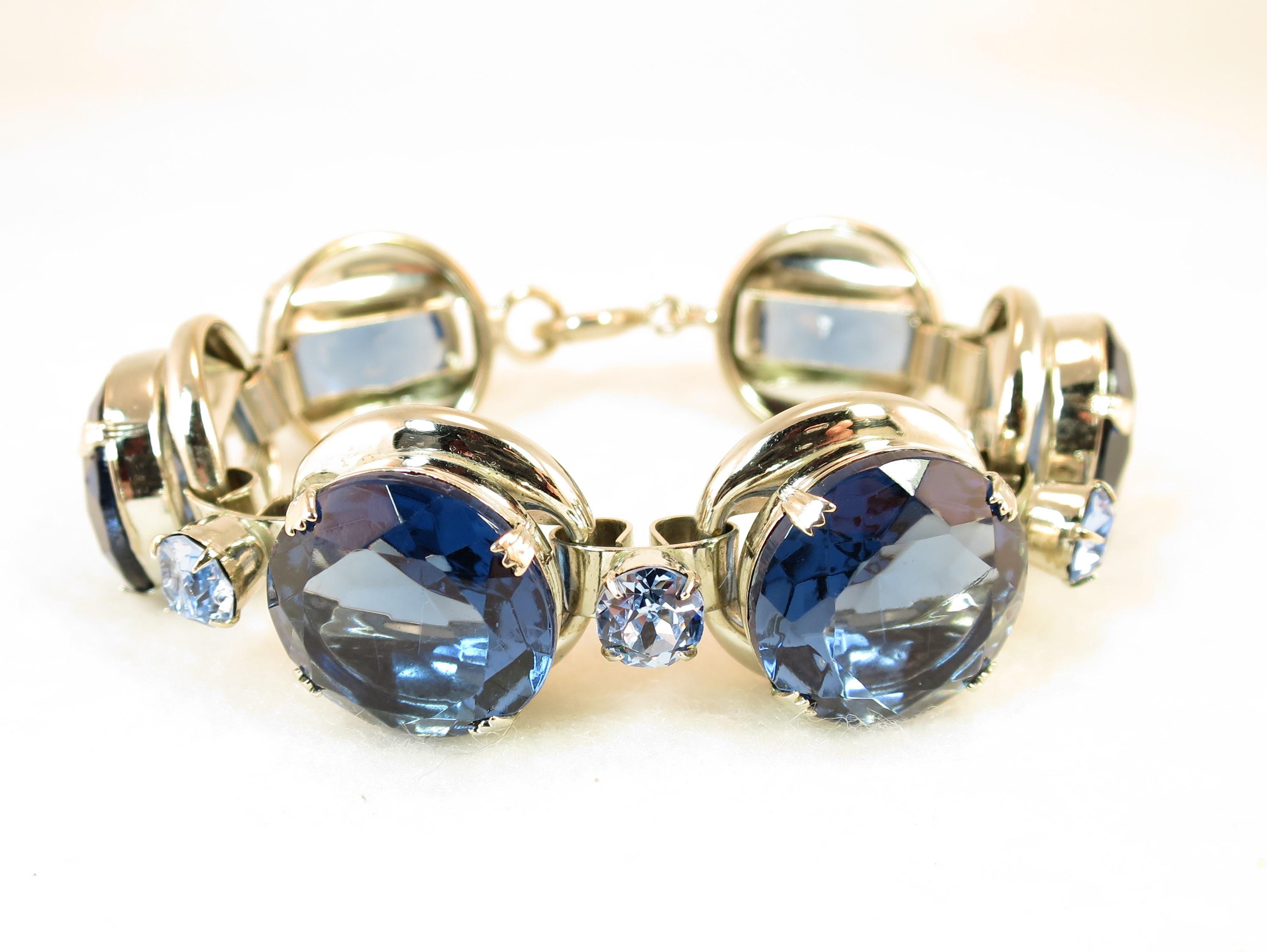 German Oversize Sapphire Headlamp Crystal Bracelet 1950s For Sale 10